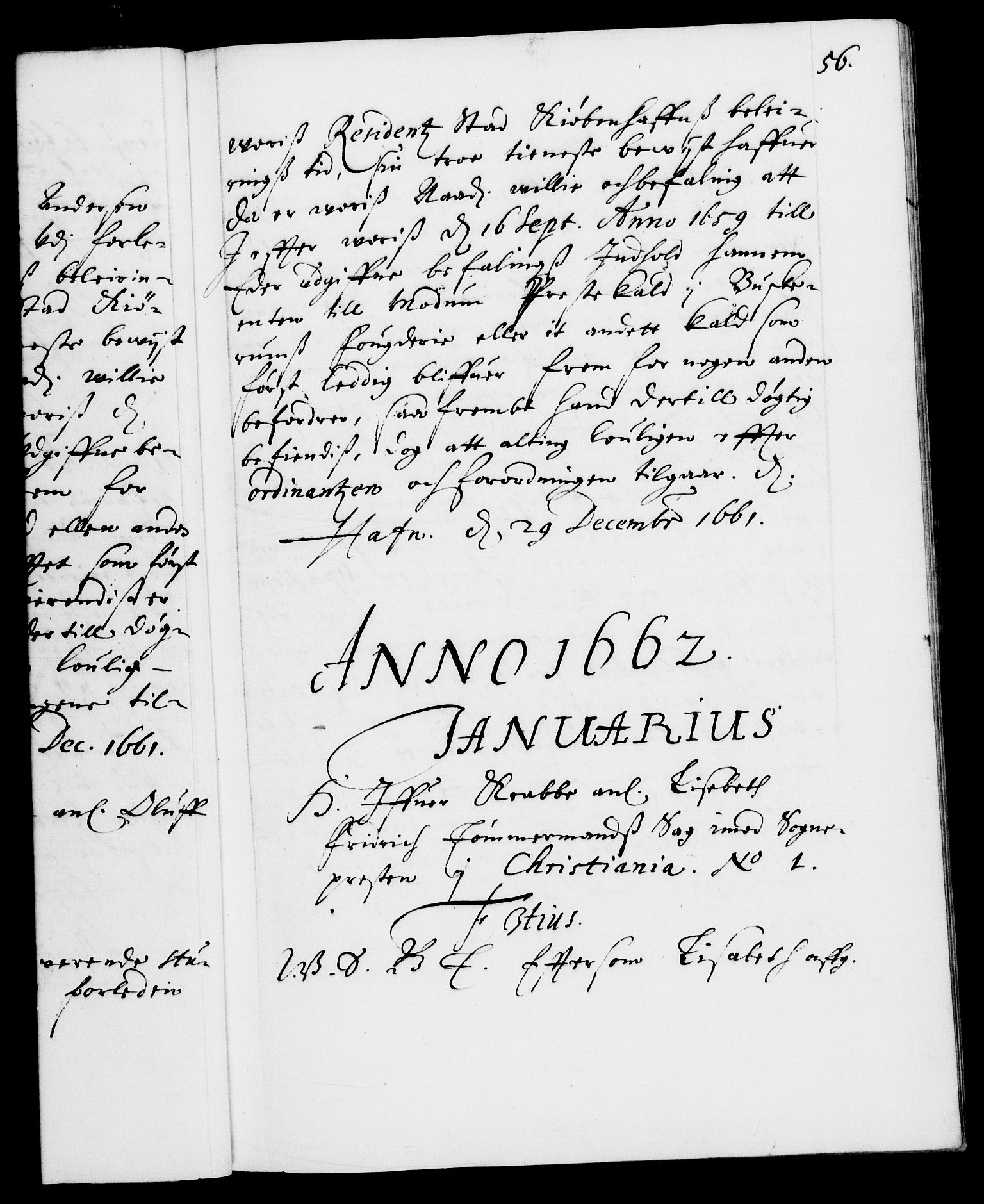 Danske Kanselli 1572-1799, RA/EA-3023/F/Fc/Fca/Fcab/L0011: Norske tegnelser (mikrofilm), 1660-1670, s. 56a