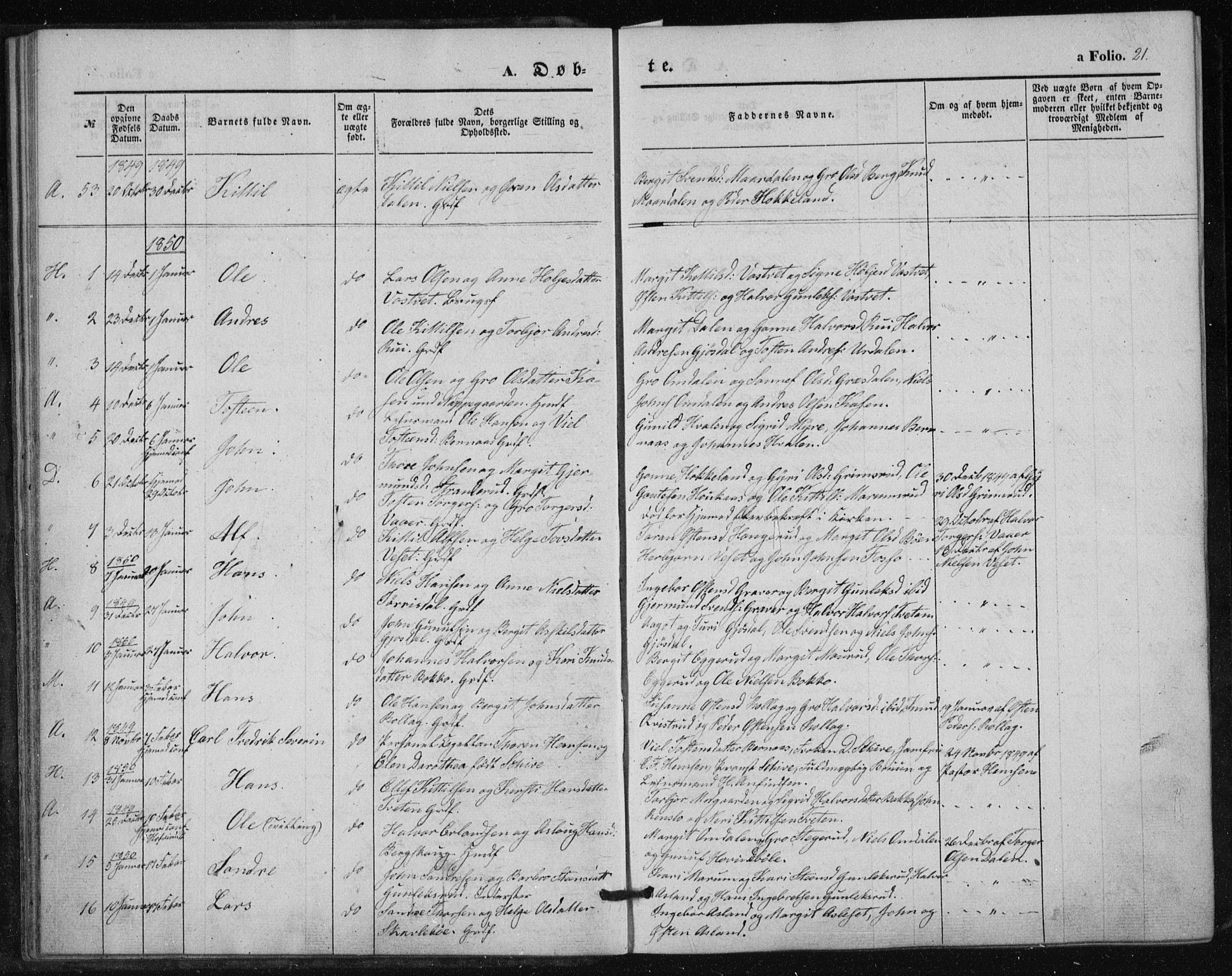 Tinn kirkebøker, AV/SAKO-A-308/F/Fa/L0005: Ministerialbok nr. I 5, 1844-1856, s. 21
