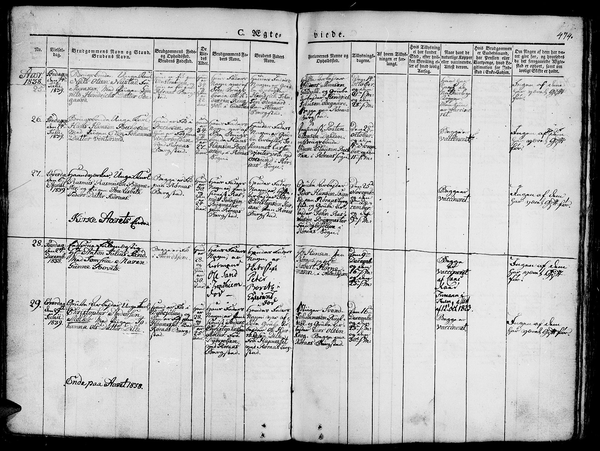 Ministerialprotokoller, klokkerbøker og fødselsregistre - Sør-Trøndelag, AV/SAT-A-1456/681/L0939: Klokkerbok nr. 681C03, 1829-1855, s. 474