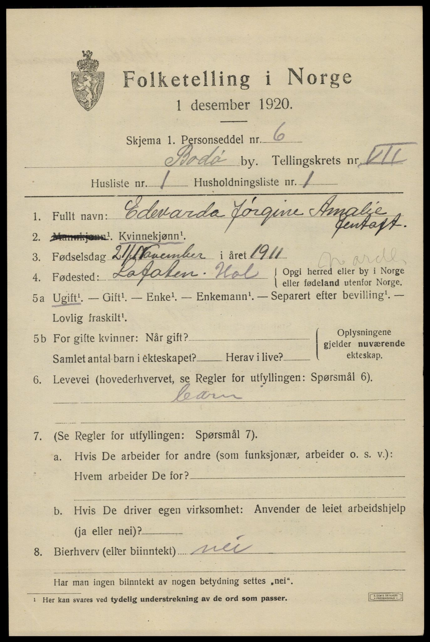 SAT, Folketelling 1920 for 1804 Bodø kjøpstad, 1920, s. 11107