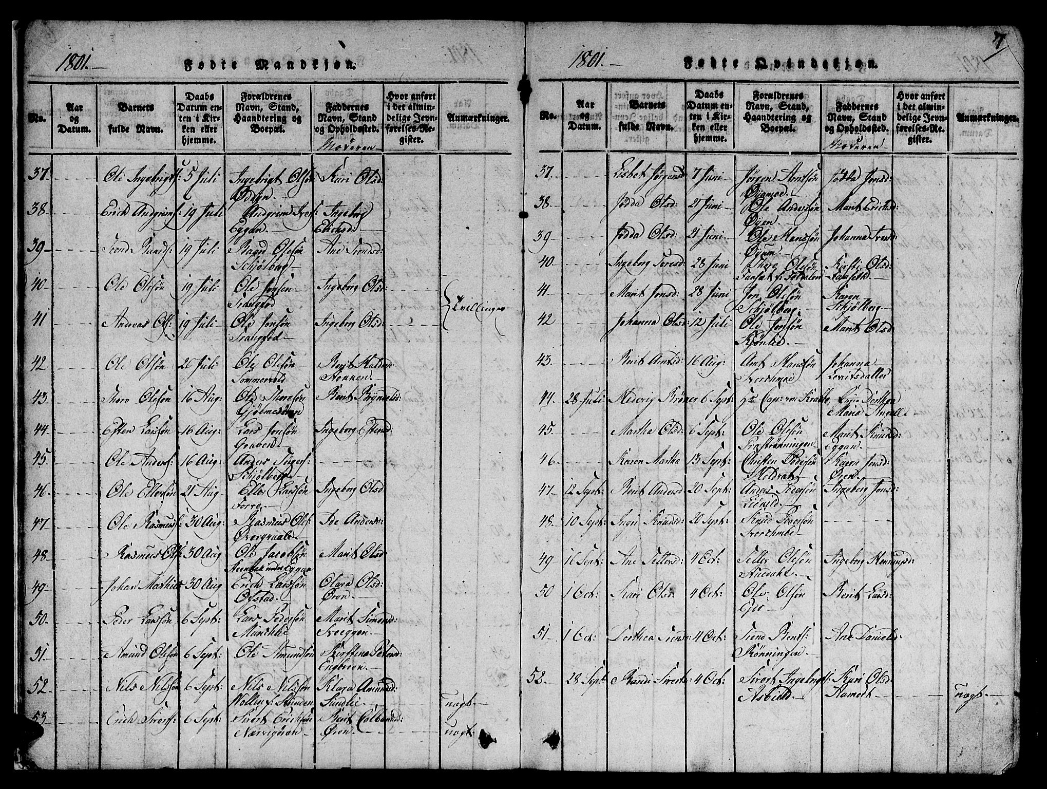 Ministerialprotokoller, klokkerbøker og fødselsregistre - Sør-Trøndelag, SAT/A-1456/668/L0803: Ministerialbok nr. 668A03, 1800-1826, s. 7