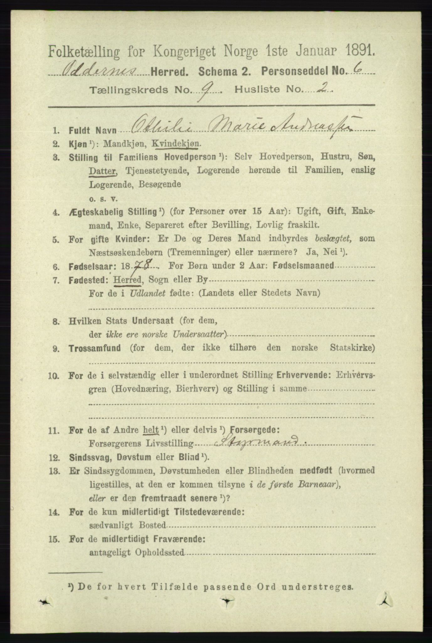 RA, Folketelling 1891 for 1012 Oddernes herred, 1891, s. 3273