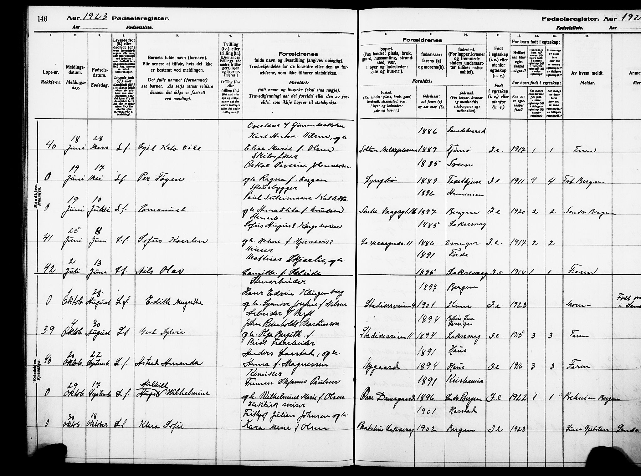 Laksevåg Sokneprestembete, AV/SAB-A-76501/I/Id/L00A1: Fødselsregister nr. A 1, 1916-1926, s. 146