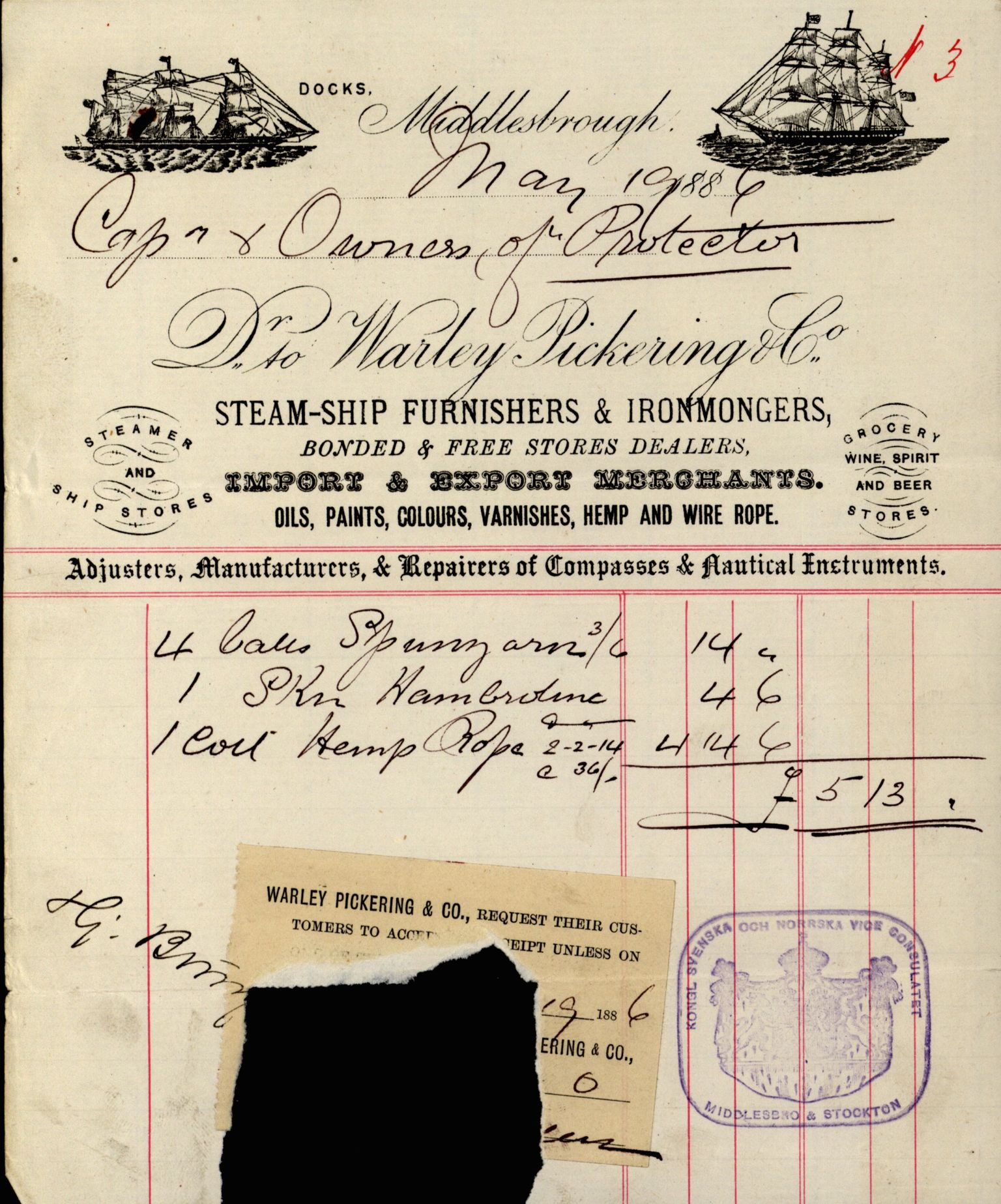 Pa 63 - Østlandske skibsassuranceforening, VEMU/A-1079/G/Ga/L0019/0006: Havaridokumenter / Sømand, Olaf Trygvason, Norden, Præsident, Protector, 1886, s. 44