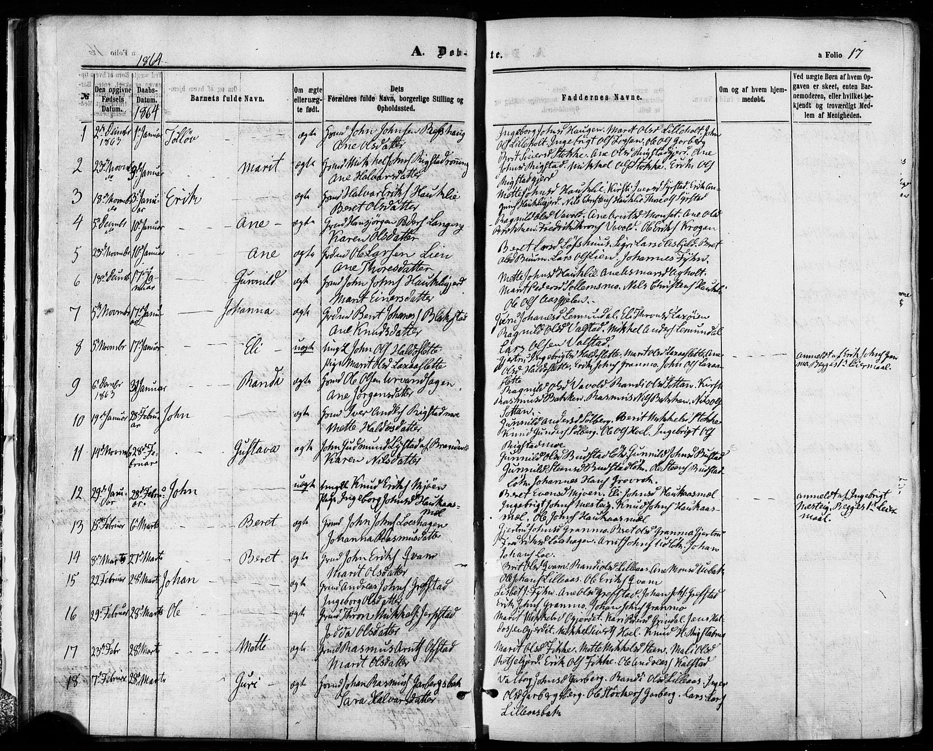 Ministerialprotokoller, klokkerbøker og fødselsregistre - Sør-Trøndelag, SAT/A-1456/672/L0856: Ministerialbok nr. 672A08, 1861-1881, s. 17