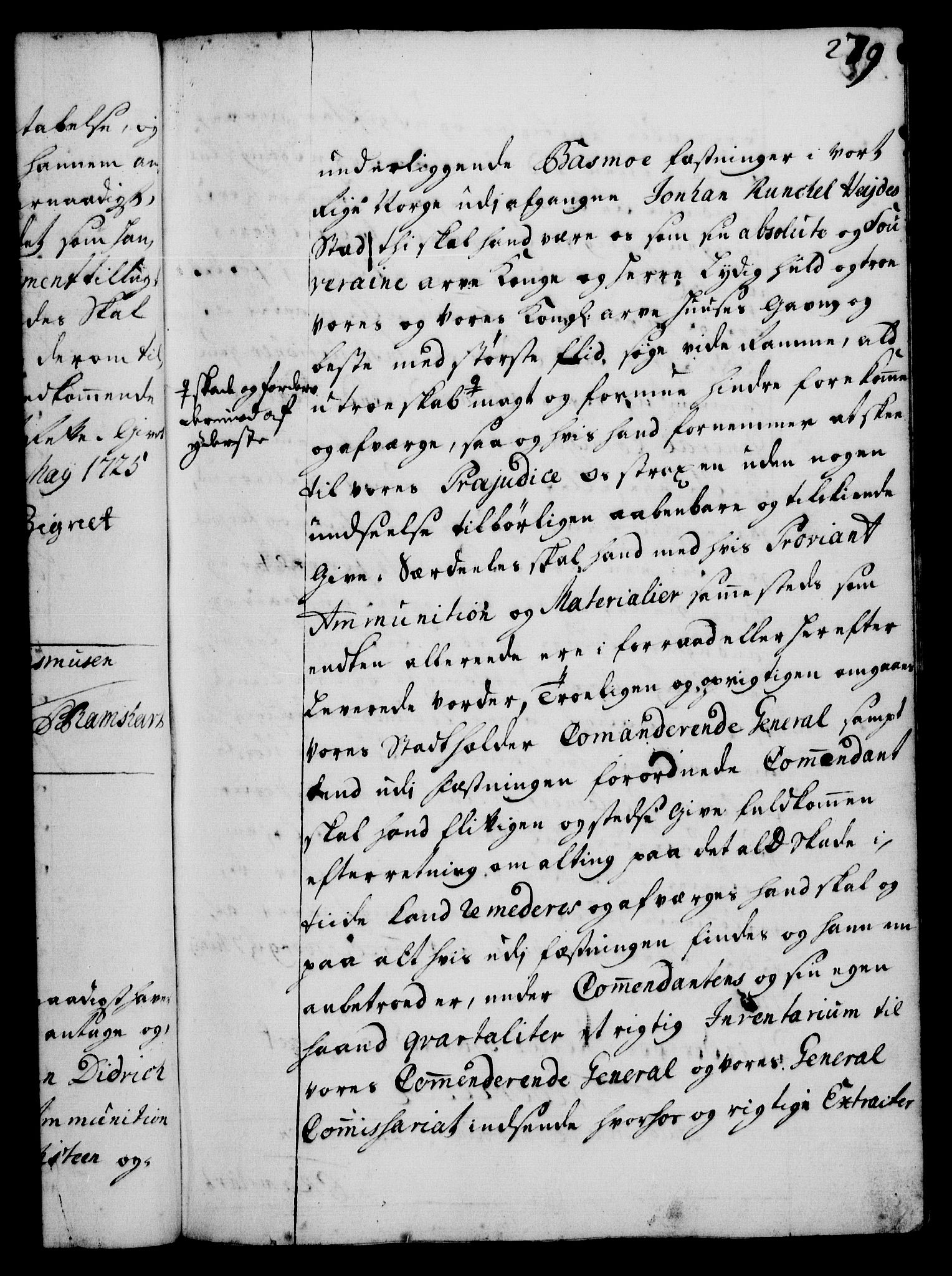 Rentekammeret, Kammerkanselliet, RA/EA-3111/G/Gg/Gge/L0001: Norsk bestallingsprotokoll med register (merket RK 53.25), 1720-1730, s. 279