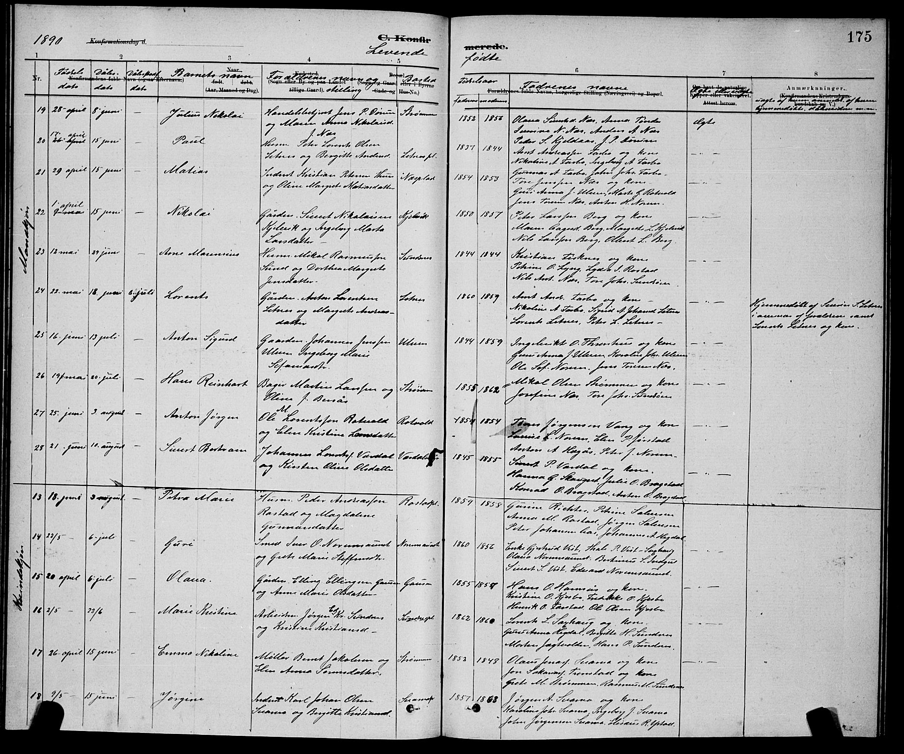 Ministerialprotokoller, klokkerbøker og fødselsregistre - Nord-Trøndelag, SAT/A-1458/730/L0301: Klokkerbok nr. 730C04, 1880-1897, s. 175