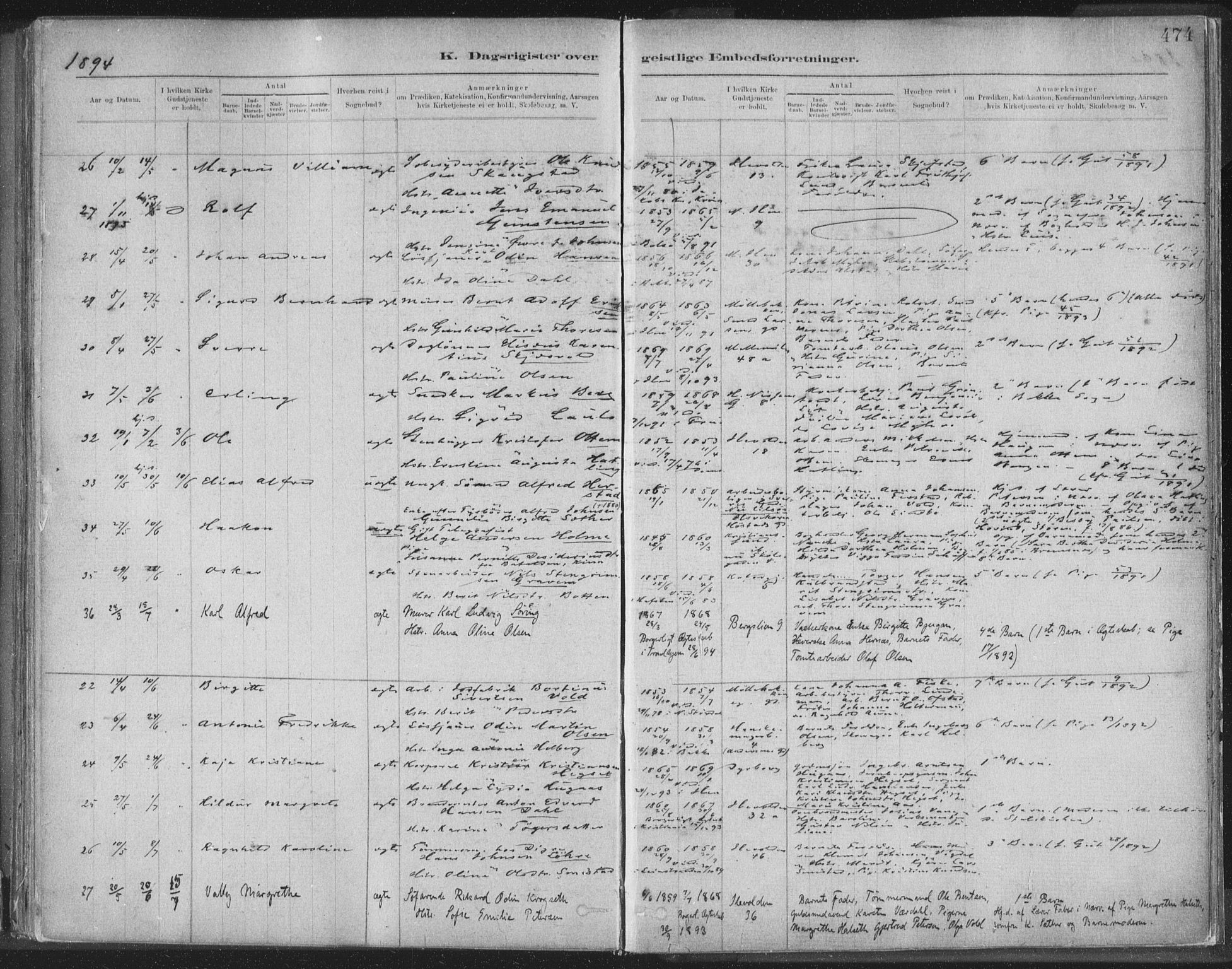 Ministerialprotokoller, klokkerbøker og fødselsregistre - Sør-Trøndelag, SAT/A-1456/603/L0163: Ministerialbok nr. 603A02, 1879-1895, s. 474