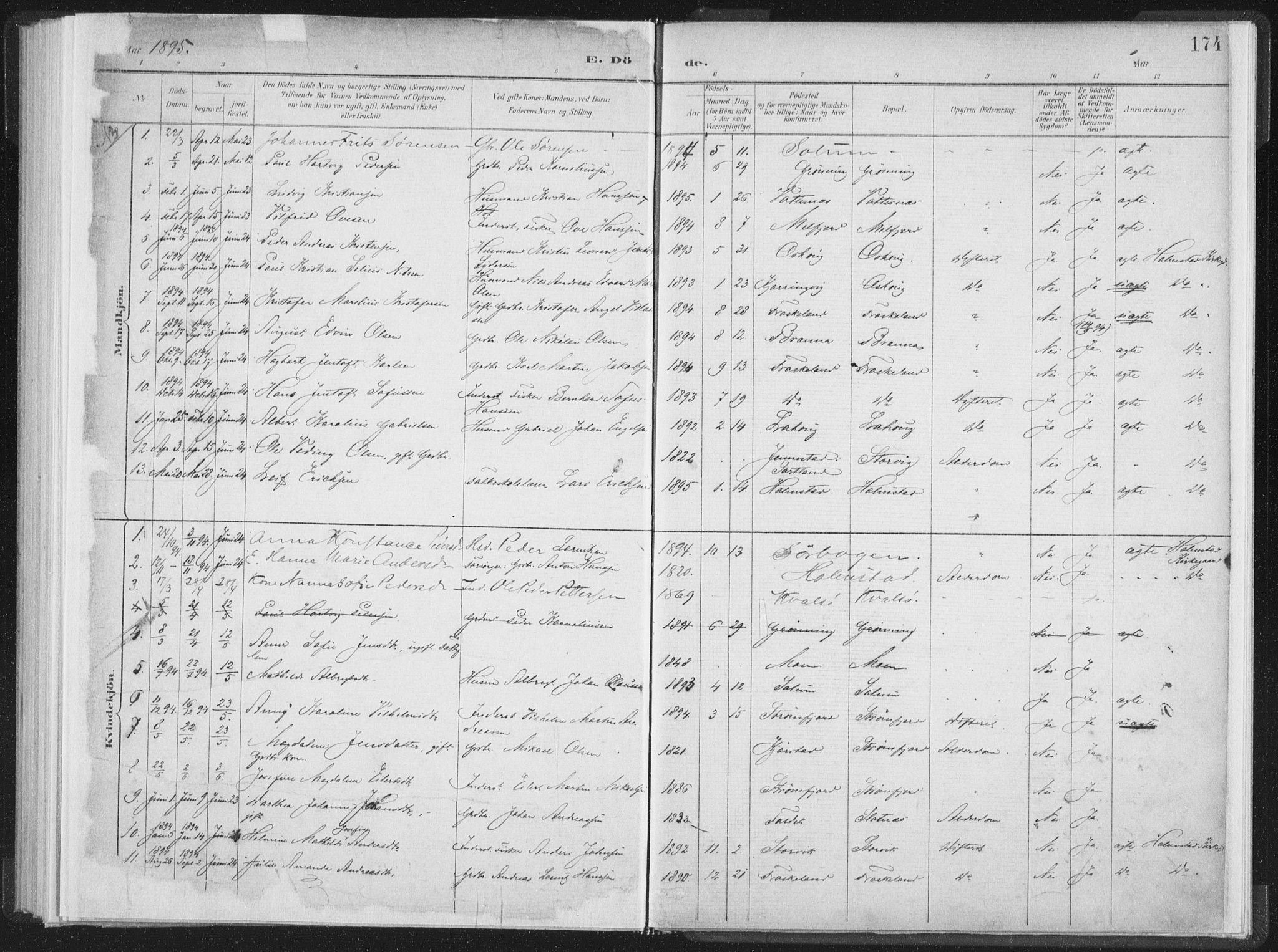 Ministerialprotokoller, klokkerbøker og fødselsregistre - Nordland, AV/SAT-A-1459/890/L1286: Ministerialbok nr. 890A01, 1882-1902, s. 174