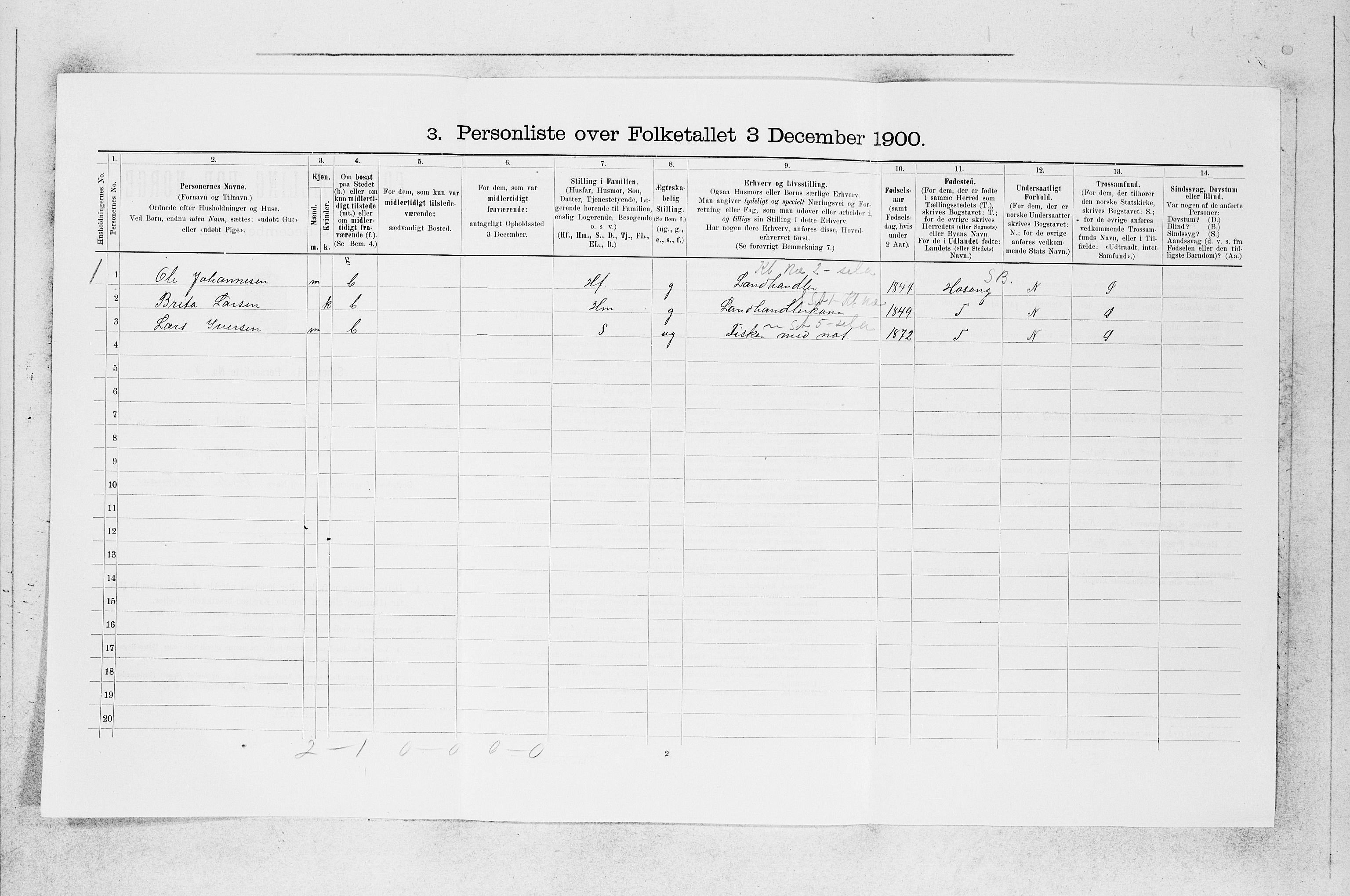 SAB, Folketelling 1900 for 1254 Hamre herred, 1900, s. 337