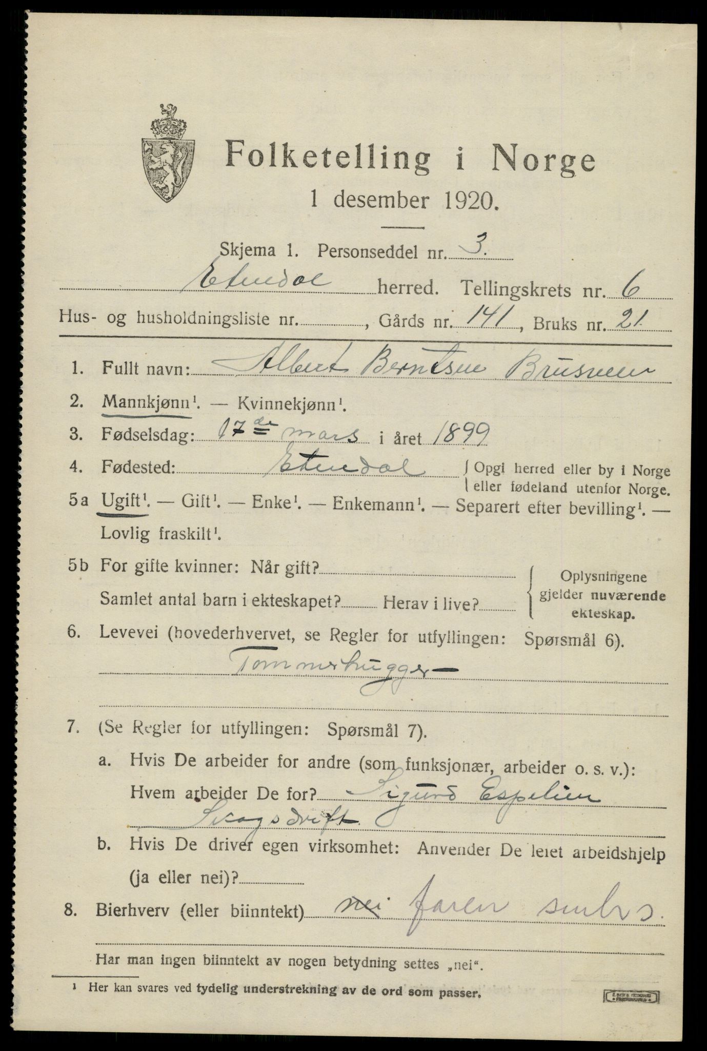 SAH, Folketelling 1920 for 0541 Etnedal herred, 1920, s. 2874