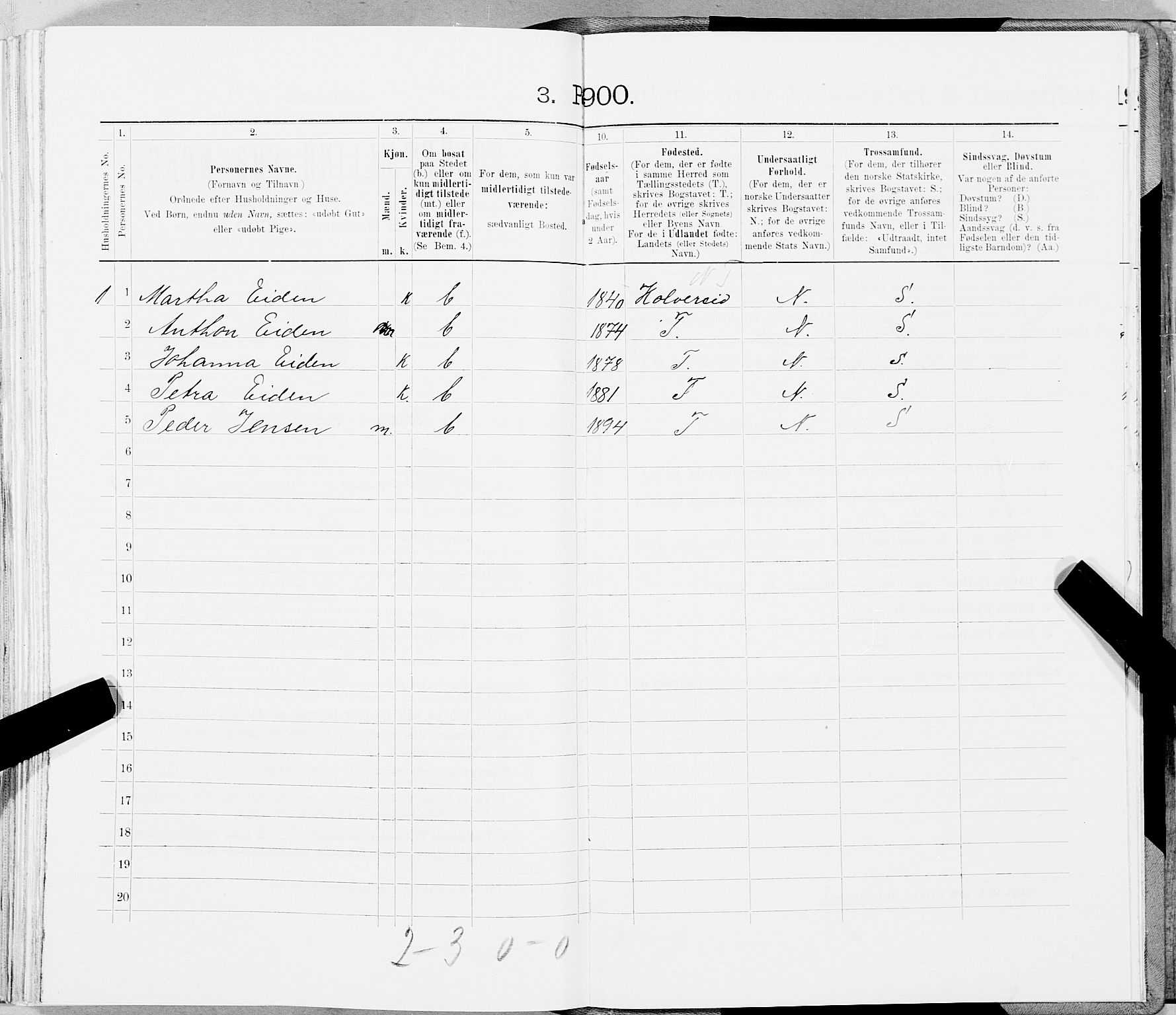 SAT, Folketelling 1900 for 1748 Fosnes herred, 1900, s. 1292