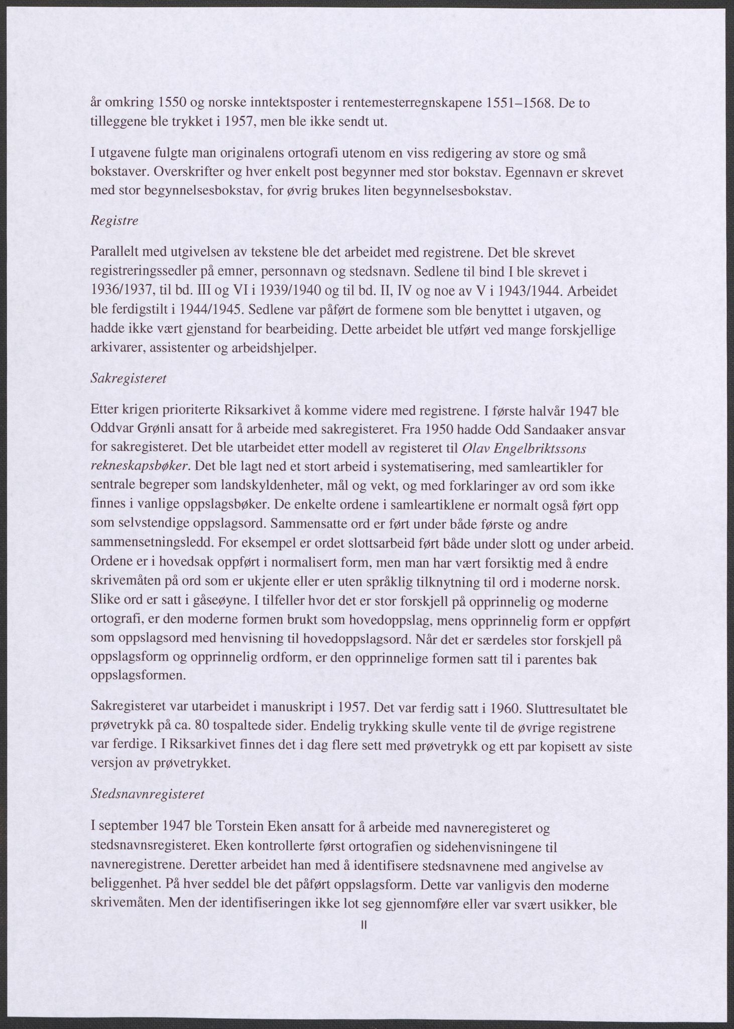 Publikasjoner utgitt av Arkivverket, PUBL/PUBL-001/C/0001: Bind 1: Rekneskap for Akershus len 1557-1558, 1557-1558, s. II