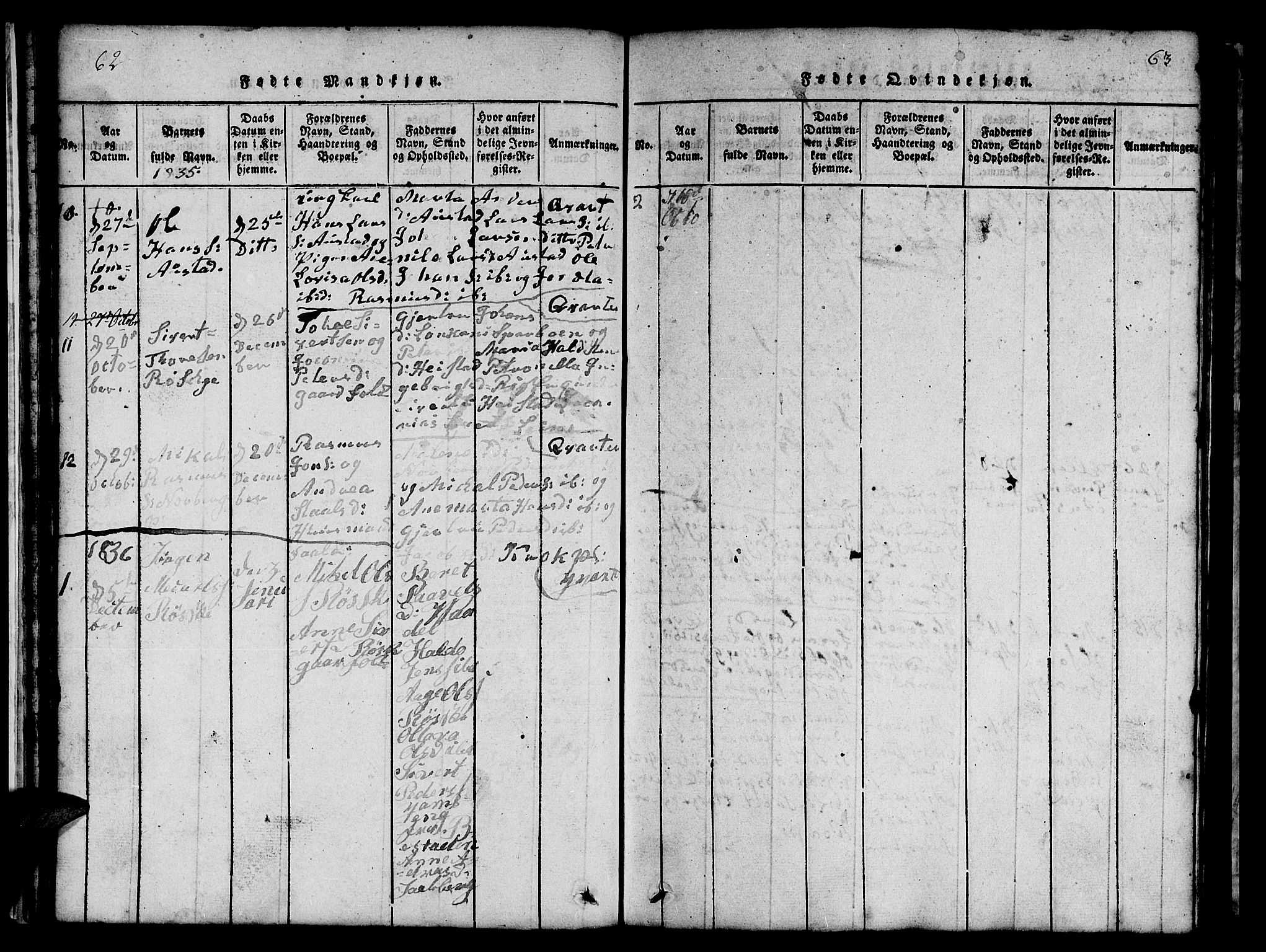 Ministerialprotokoller, klokkerbøker og fødselsregistre - Nord-Trøndelag, AV/SAT-A-1458/731/L0310: Klokkerbok nr. 731C01, 1816-1874, s. 62-63