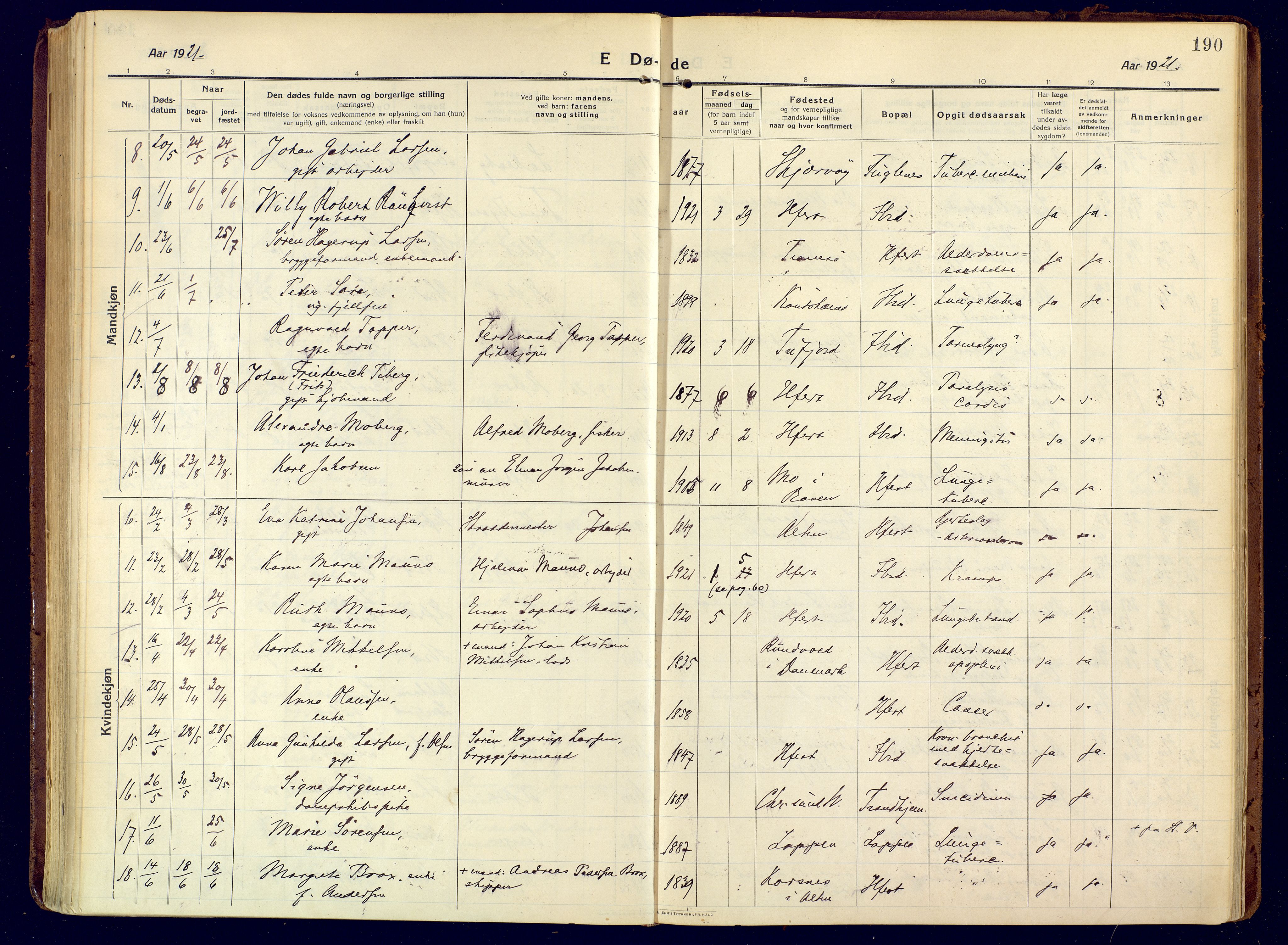 Hammerfest sokneprestkontor, AV/SATØ-S-1347/H/Ha/L0015.kirke: Ministerialbok nr. 15, 1916-1923, s. 190