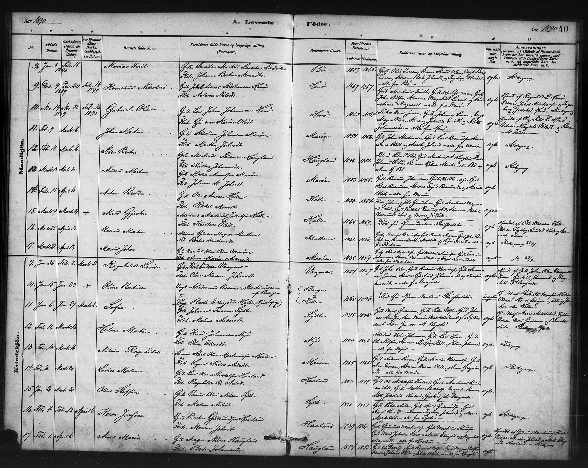 Manger sokneprestembete, AV/SAB-A-76801/H/Haa: Ministerialbok nr. C 1, 1881-1890, s. 40