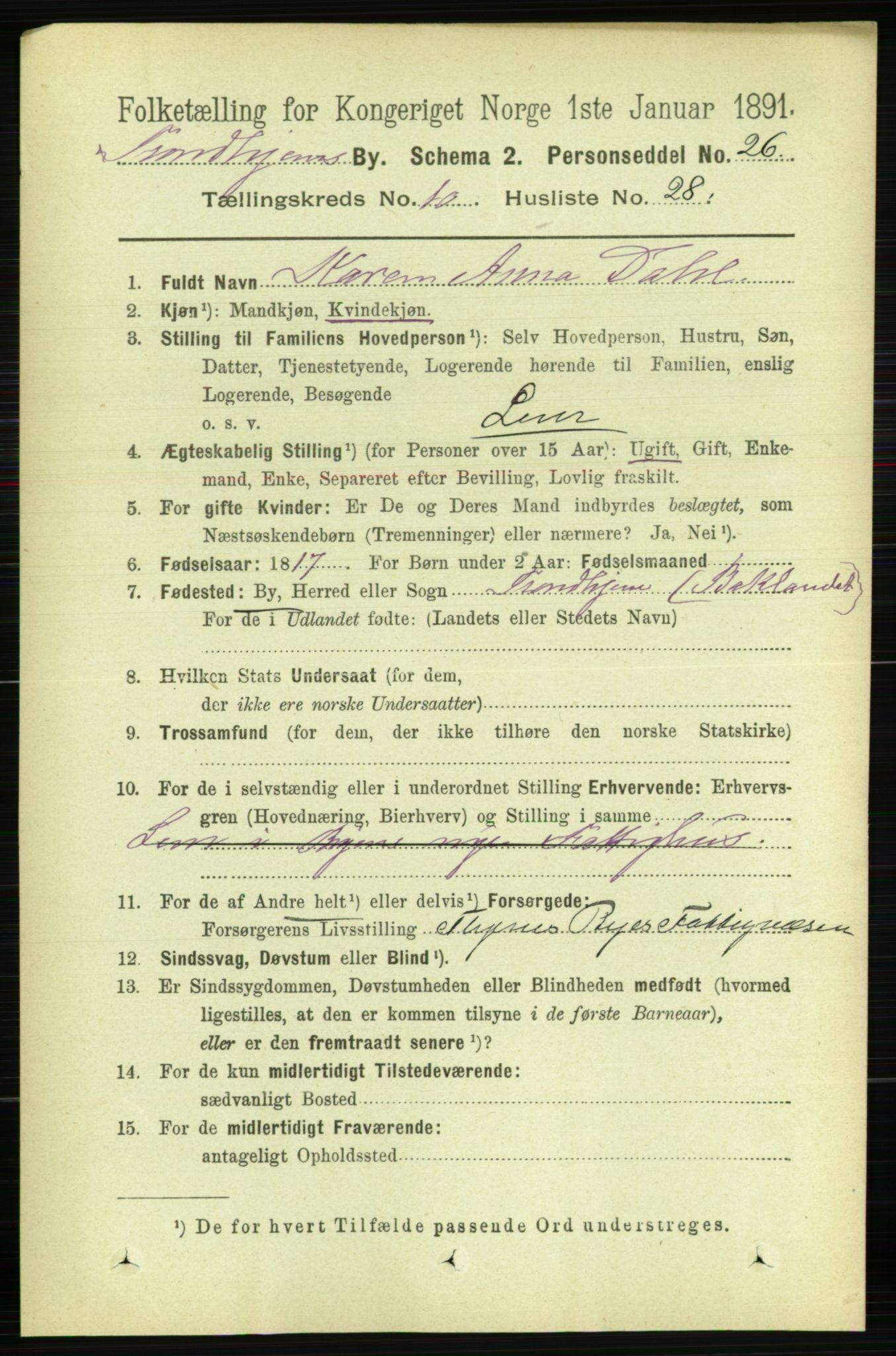 RA, Folketelling 1891 for 1601 Trondheim kjøpstad, 1891, s. 9171