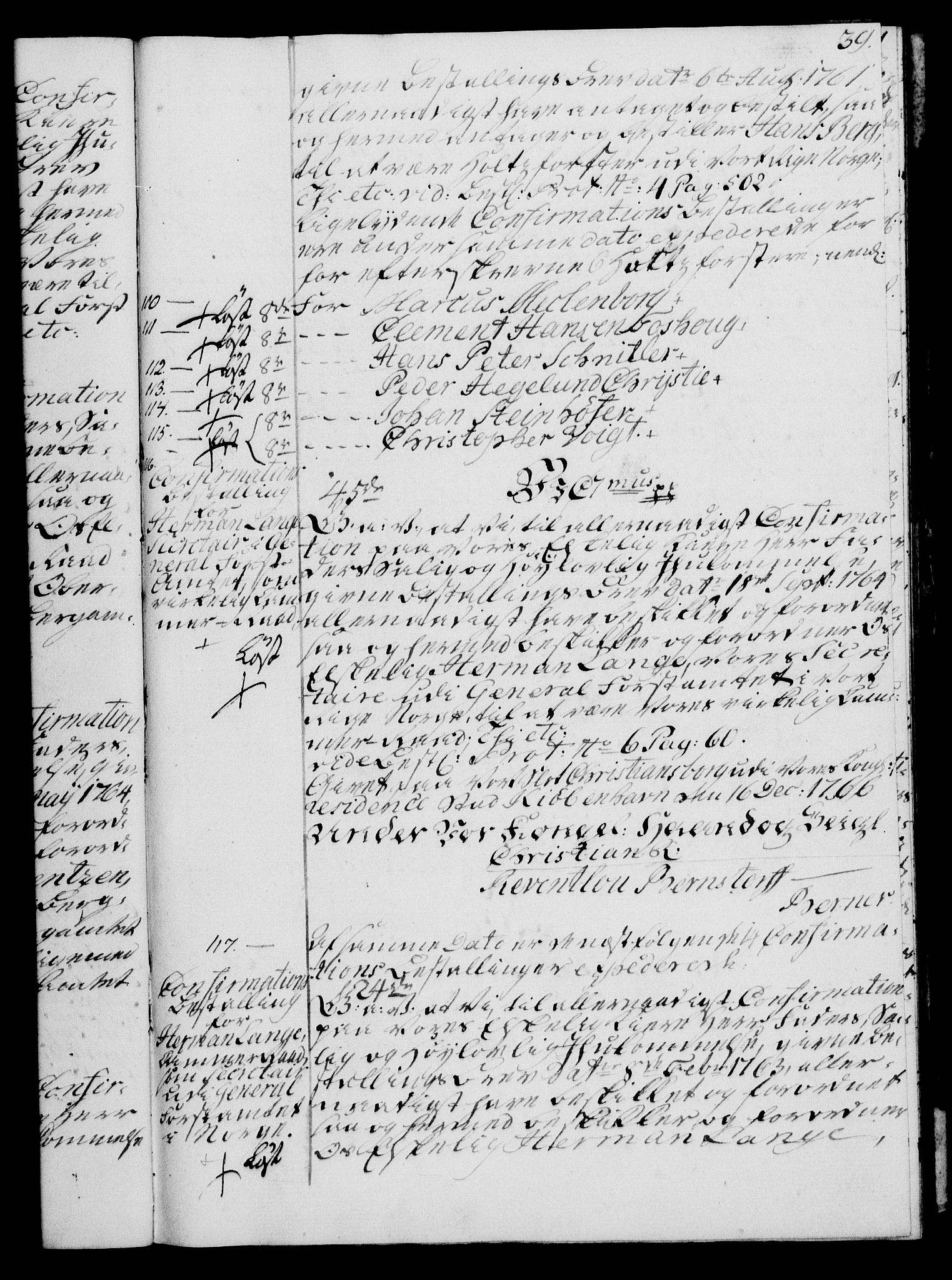 Rentekammeret, Kammerkanselliet, AV/RA-EA-3111/G/Gg/Ggg/L0003: Norsk konfirmasjonsbestallingsprotokoll med register (merket RK 53.33), 1766-1772, s. 39