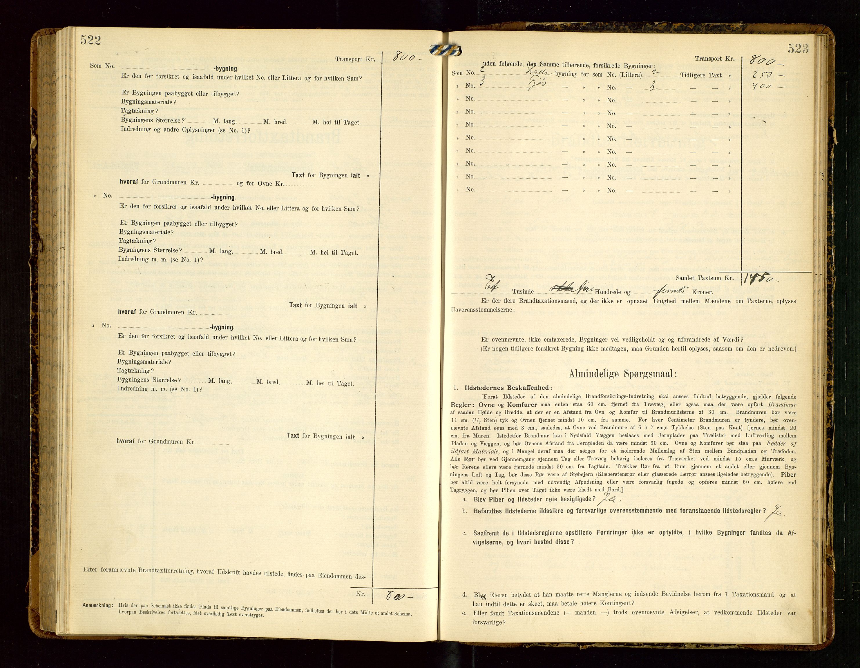 Lund lensmannskontor, SAST/A-100303/Gob/L0002: "Brandtakstprotokol", 1908-1918, s. 522-523