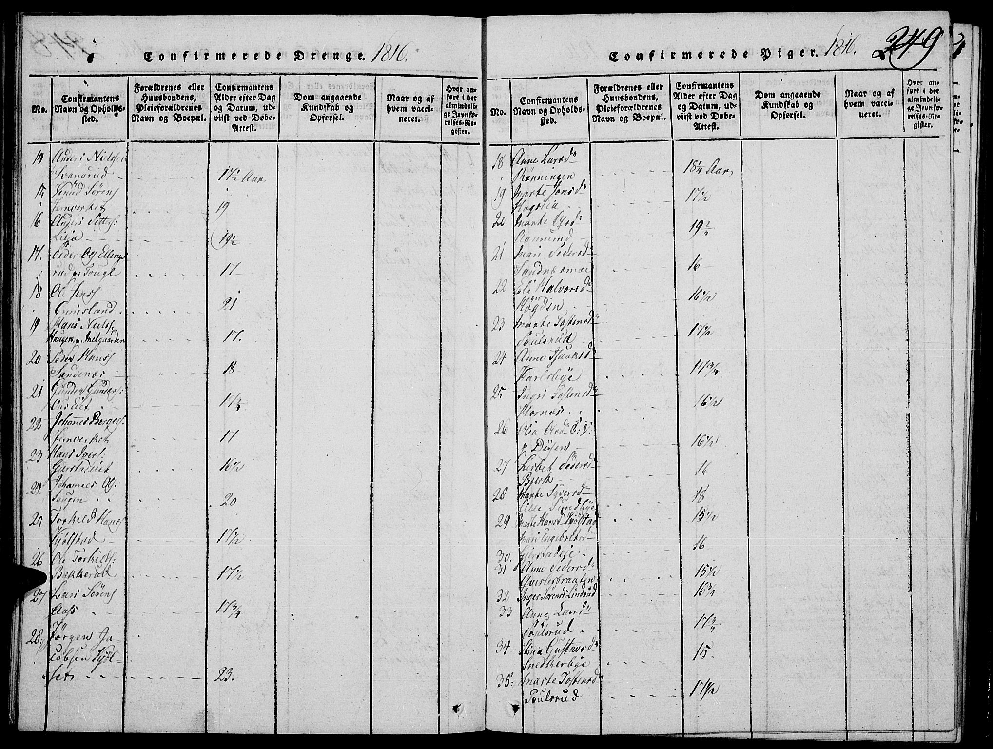 Strøm-Odalen prestekontor, AV/SAH-PREST-028/H/Ha/Hab/L0001: Klokkerbok nr. 1, 1813-1825, s. 249