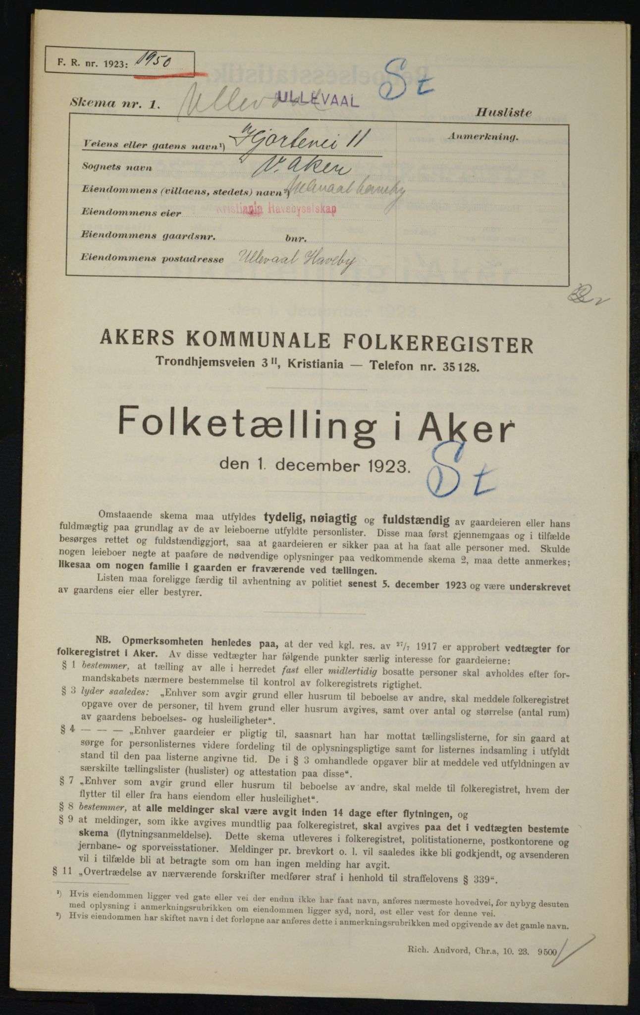 , Kommunal folketelling 1.12.1923 for Aker, 1923, s. 20679