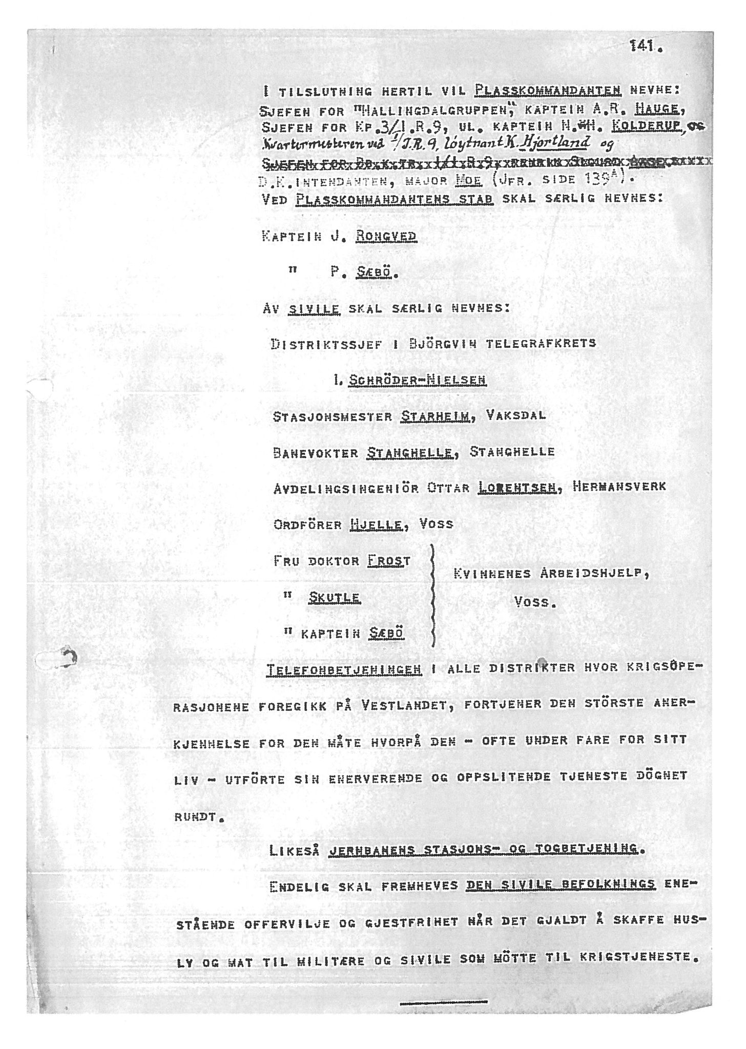 Oberst Sverre Blom - manuskript til krigshistorie, SAB/-/F/L0001: Manuskript "Krigens historie - operasjonene til lands på Vestlandet 1940" av oberst Sverre Blom, 1940, s. 141