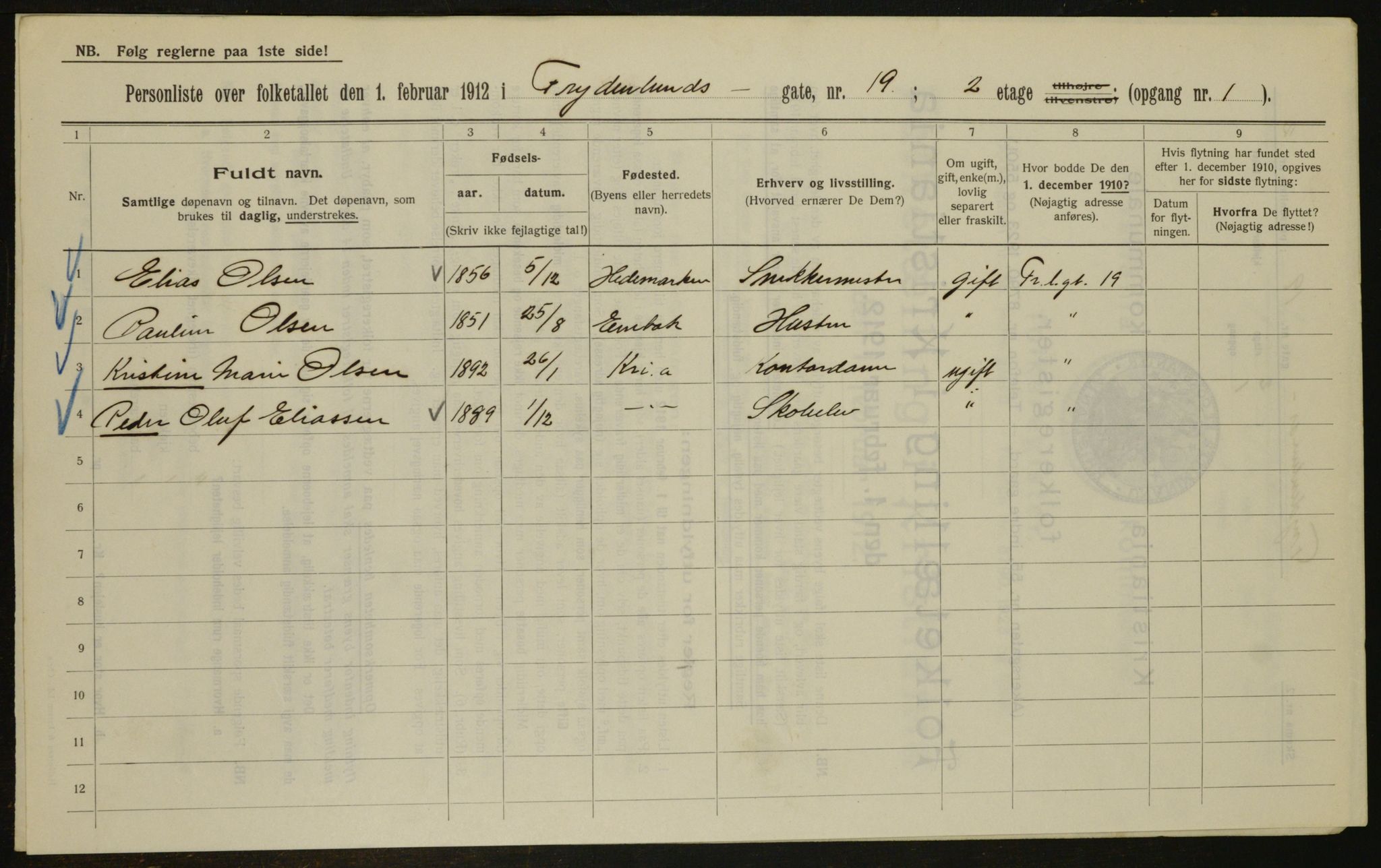 OBA, Kommunal folketelling 1.2.1912 for Kristiania, 1912, s. 28211