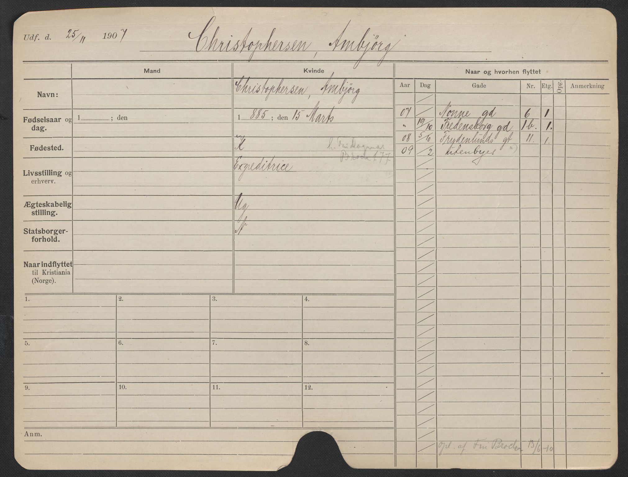 Oslo folkeregister, Registerkort, AV/SAO-A-11715/F/Fa/Fac/L0019: Kvinner, 1906-1914, s. 477a