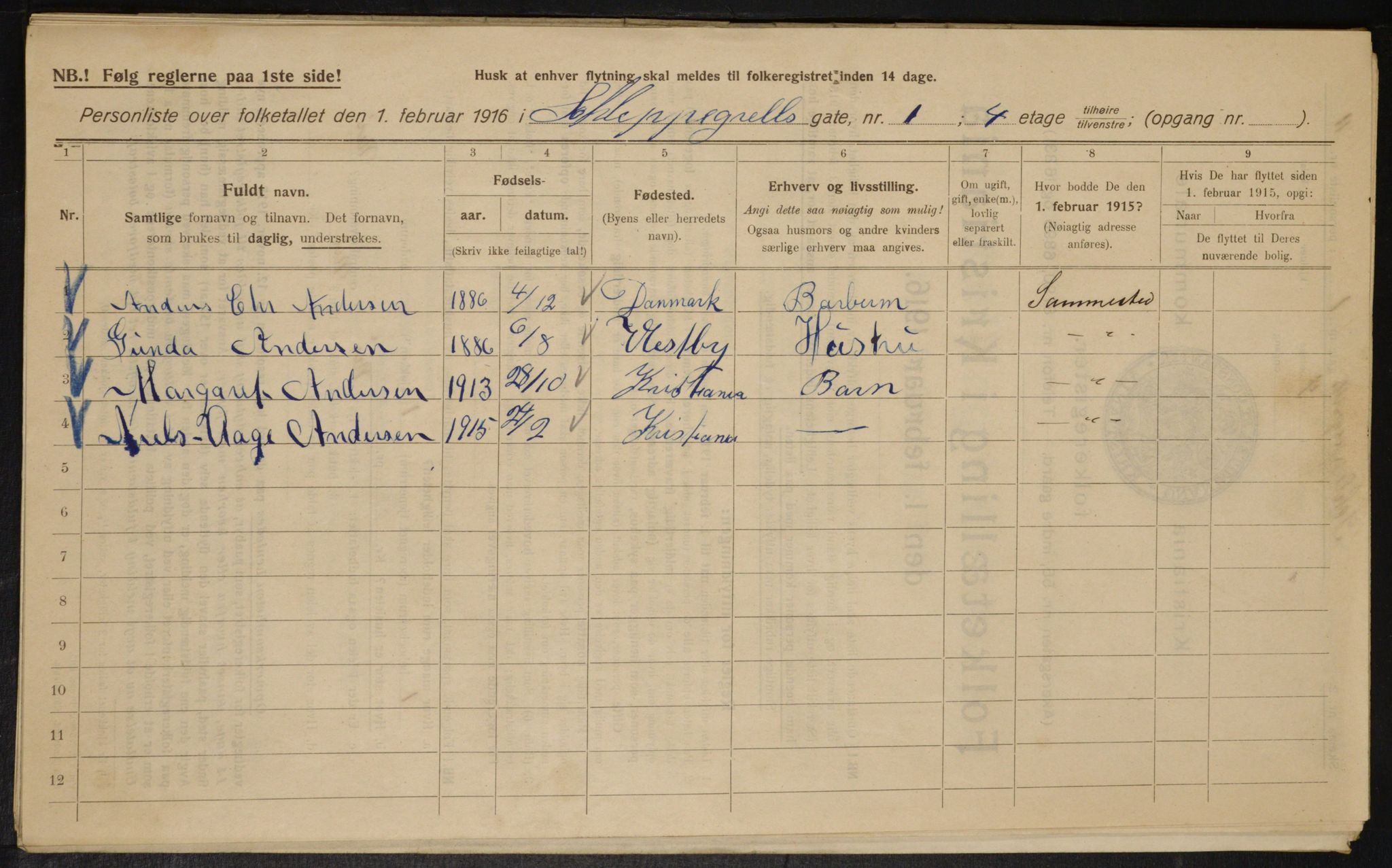 OBA, Kommunal folketelling 1.2.1916 for Kristiania, 1916, s. 91760