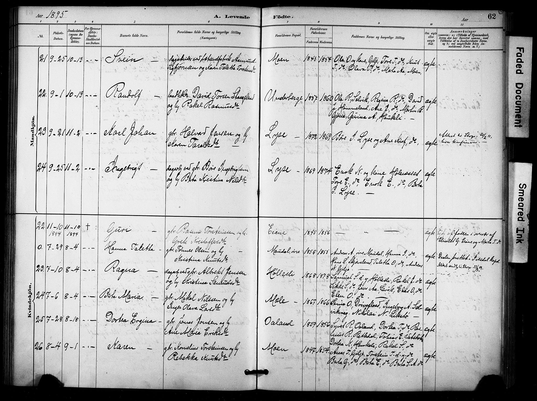 Høgsfjord sokneprestkontor, AV/SAST-A-101624/H/Ha/Haa/L0006: Ministerialbok nr. A 6, 1885-1897, s. 62