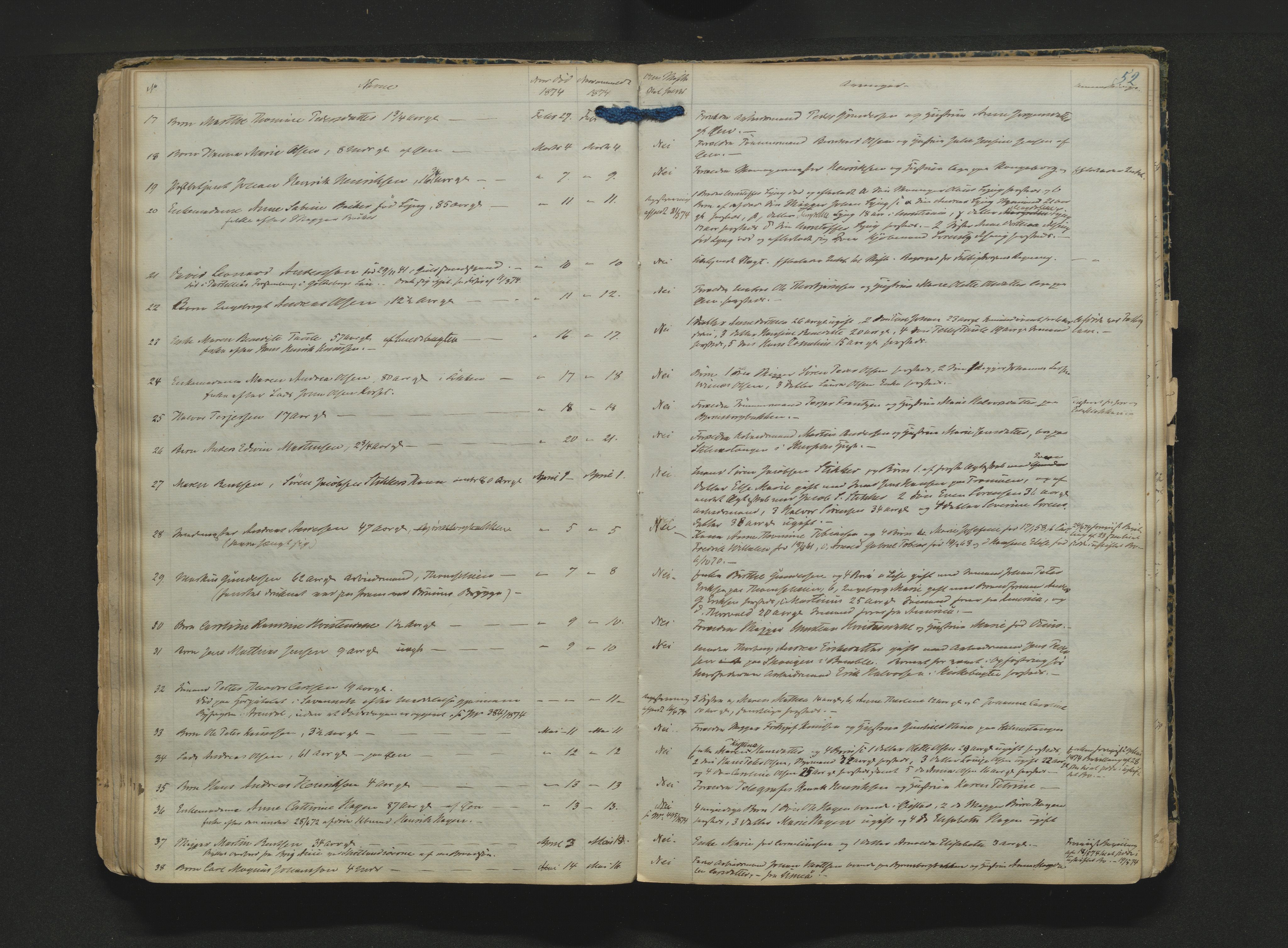 Kragerø byfogd, AV/SAKO-A-215/H/Ha/L0001: Dødsmeldingsprotokoll, 1851-1890, s. 52