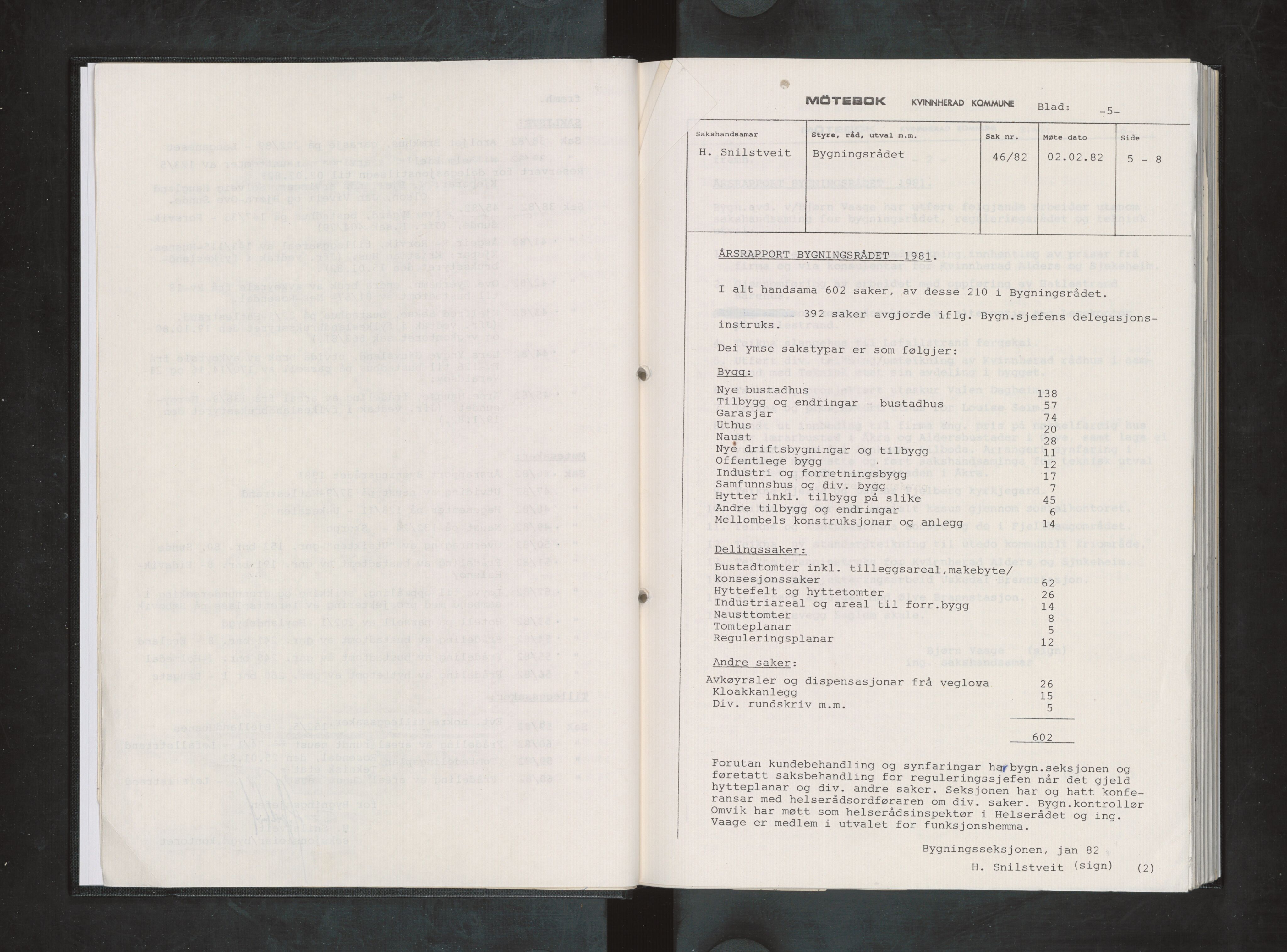 Kvinnherad kommune. Bygningsrådet , IKAH/1224-511/A/Aa/L0030: Møtebøker for bygningsrådet , 1982