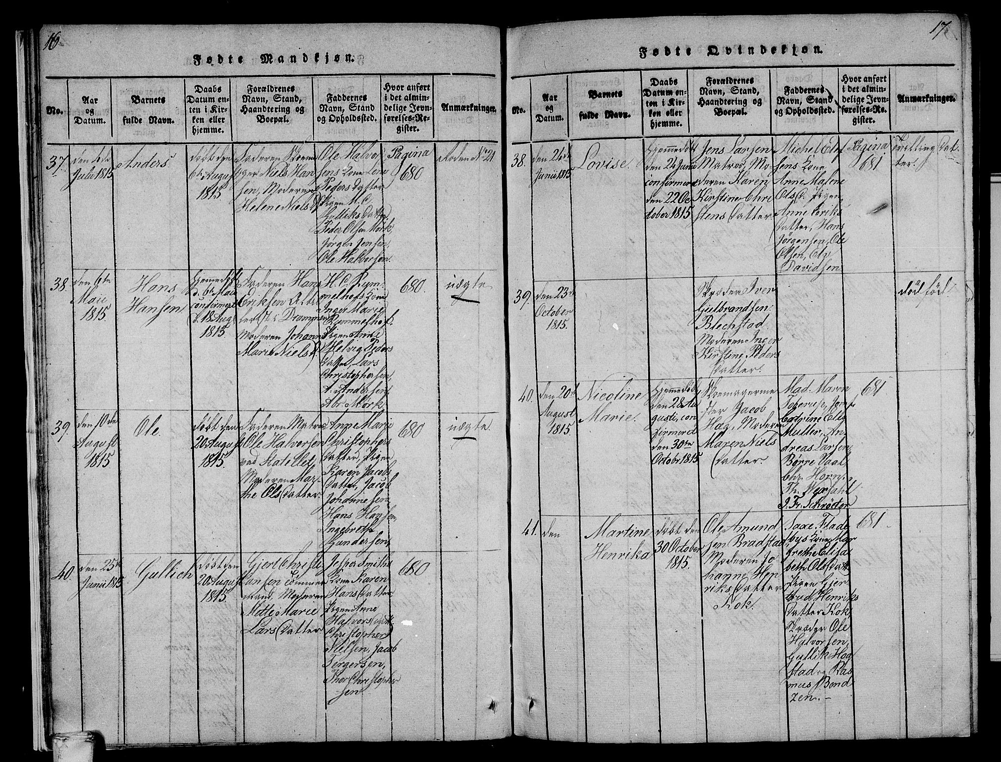 Larvik kirkebøker, SAKO/A-352/F/Fa/L0001: Ministerialbok nr. I 1, 1814-1825, s. 16-17