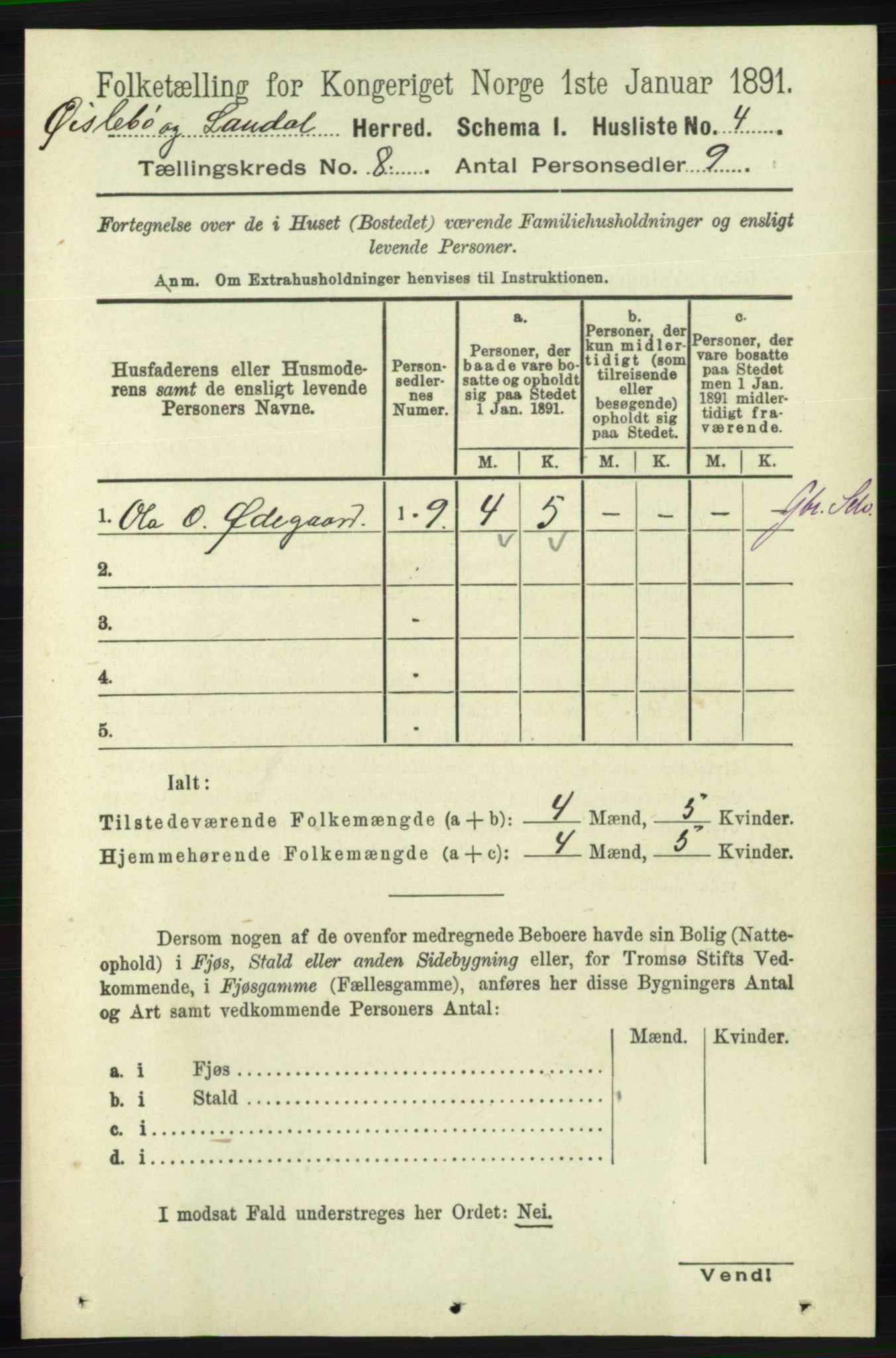 RA, Folketelling 1891 for 1021 Øyslebø og Laudal herred, 1891, s. 2058