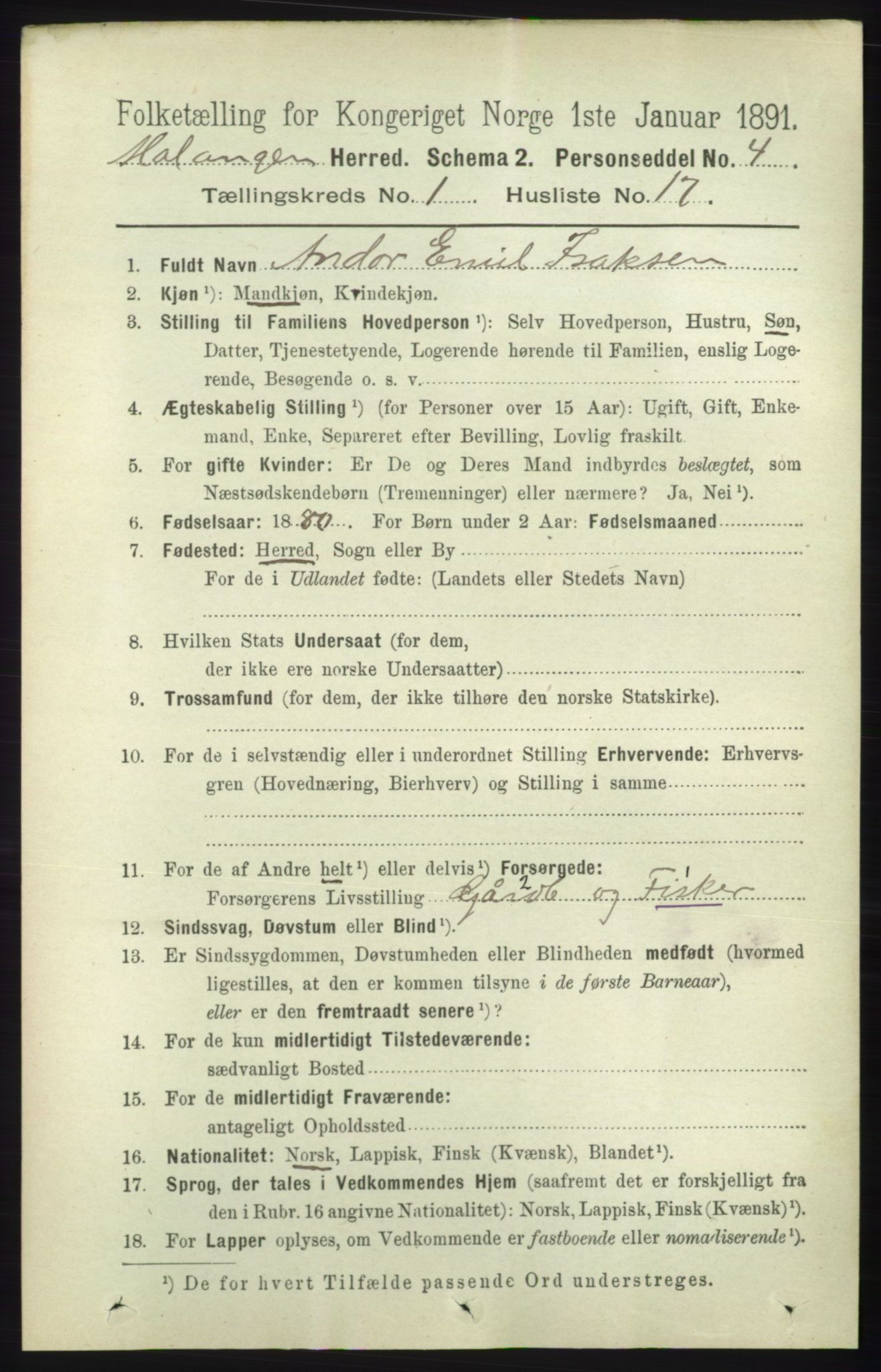 RA, Folketelling 1891 for 1932 Malangen herred, 1891, s. 215