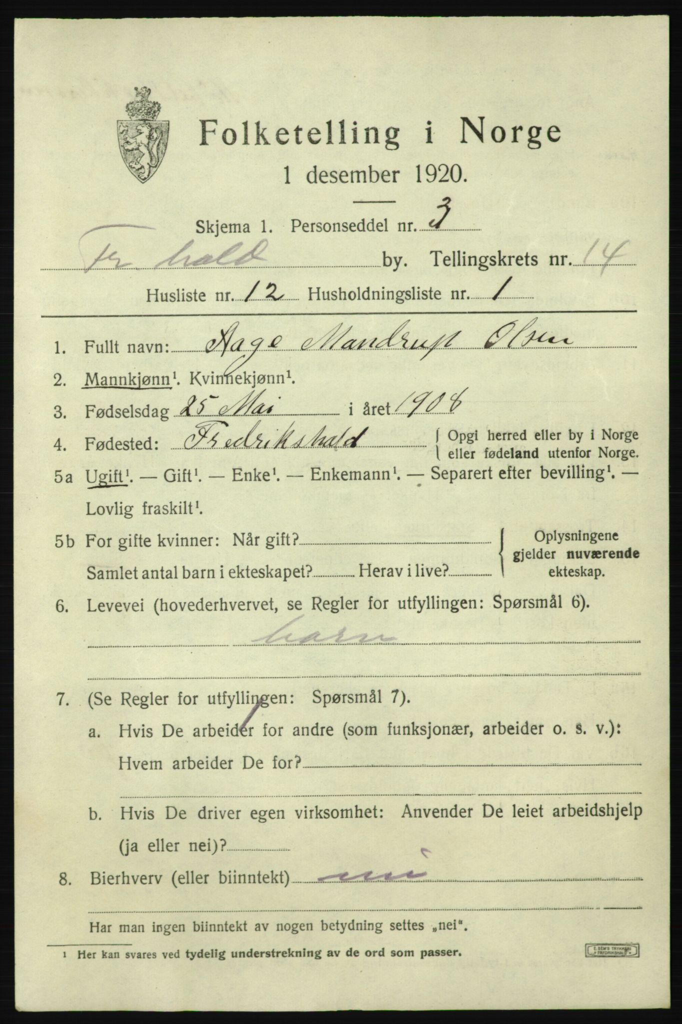 SAO, Folketelling 1920 for 0101 Fredrikshald kjøpstad, 1920, s. 22481