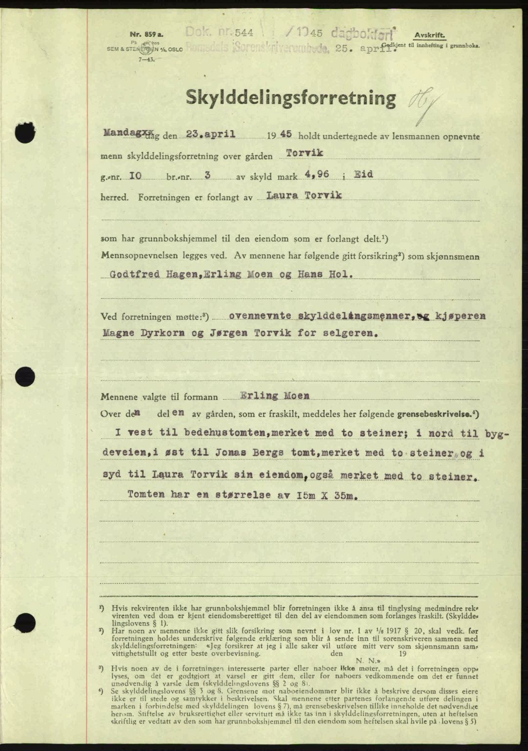 Romsdal sorenskriveri, SAT/A-4149/1/2/2C: Pantebok nr. A17, 1944-1945, Dagboknr: 544/1945