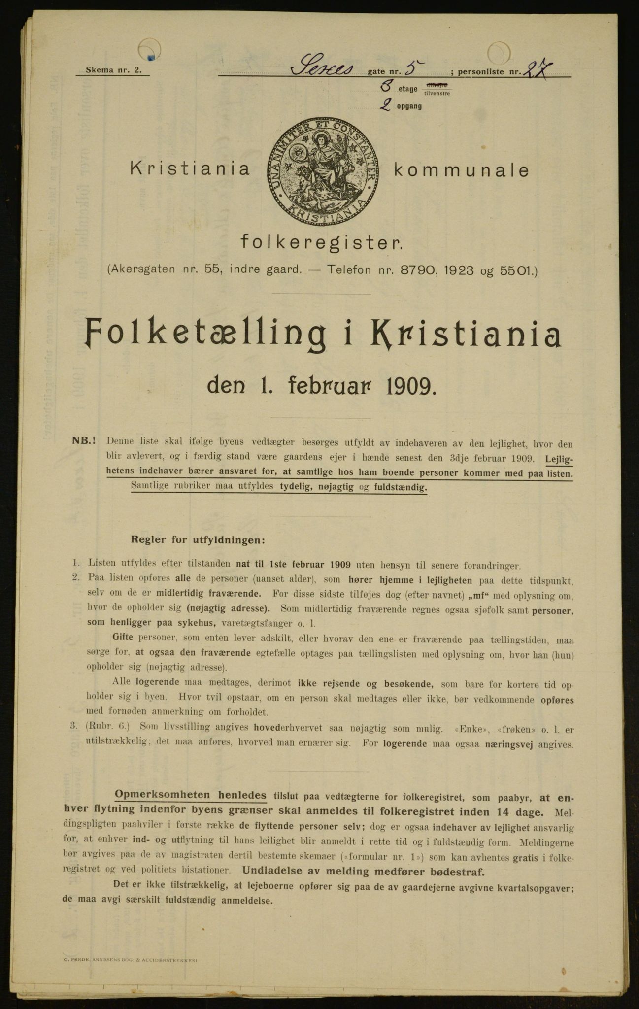 OBA, Kommunal folketelling 1.2.1909 for Kristiania kjøpstad, 1909, s. 85988