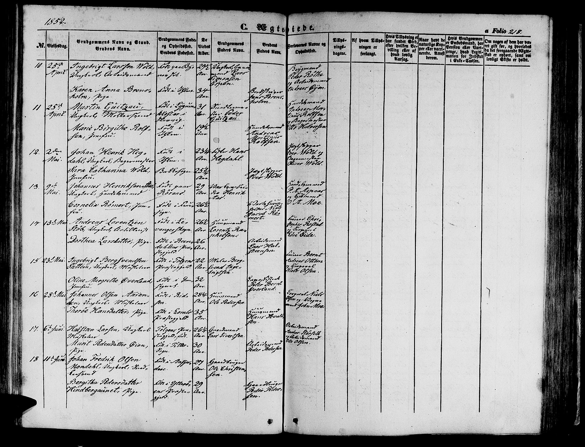 Ministerialprotokoller, klokkerbøker og fødselsregistre - Sør-Trøndelag, AV/SAT-A-1456/602/L0137: Klokkerbok nr. 602C05, 1846-1856, s. 218