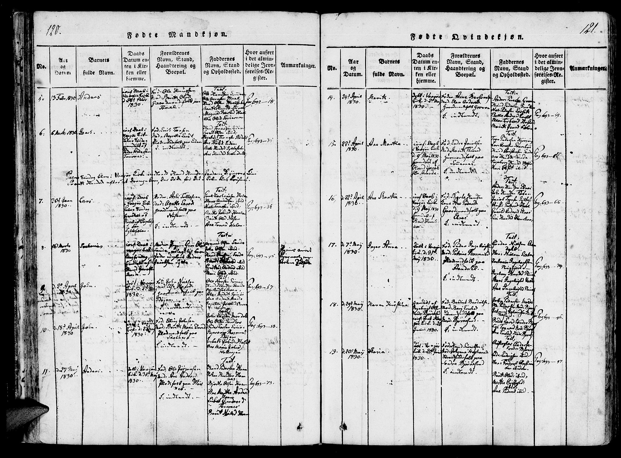 Ministerialprotokoller, klokkerbøker og fødselsregistre - Møre og Romsdal, AV/SAT-A-1454/565/L0747: Ministerialbok nr. 565A01, 1817-1844, s. 120-121