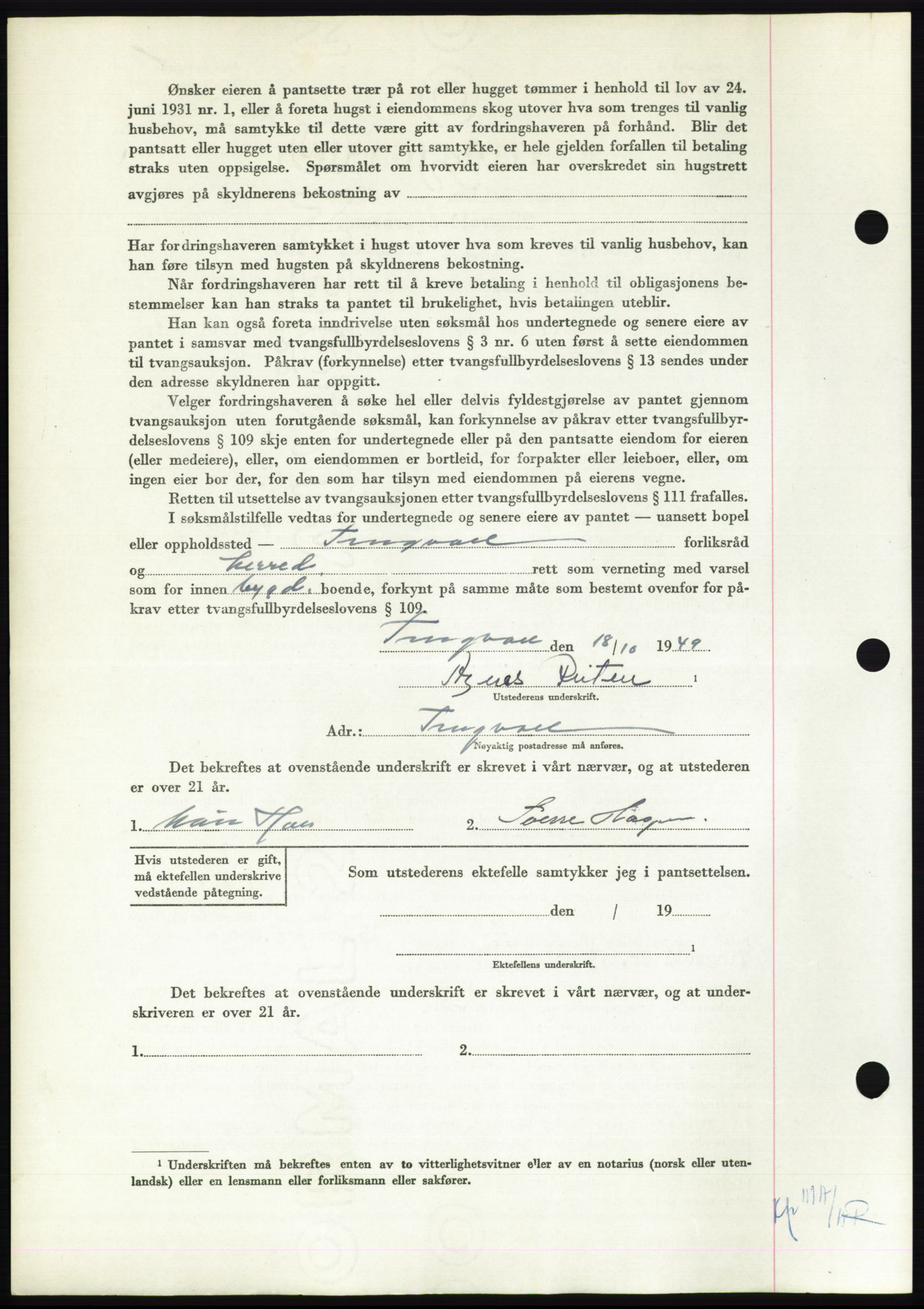 Nordmøre sorenskriveri, AV/SAT-A-4132/1/2/2Ca: Pantebok nr. B102, 1949-1949, Dagboknr: 2890/1949