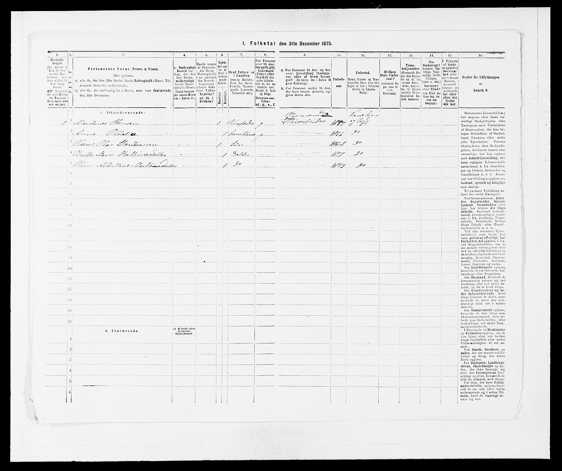 SAB, Folketelling 1875 for 1249P Fana prestegjeld, 1875, s. 1015