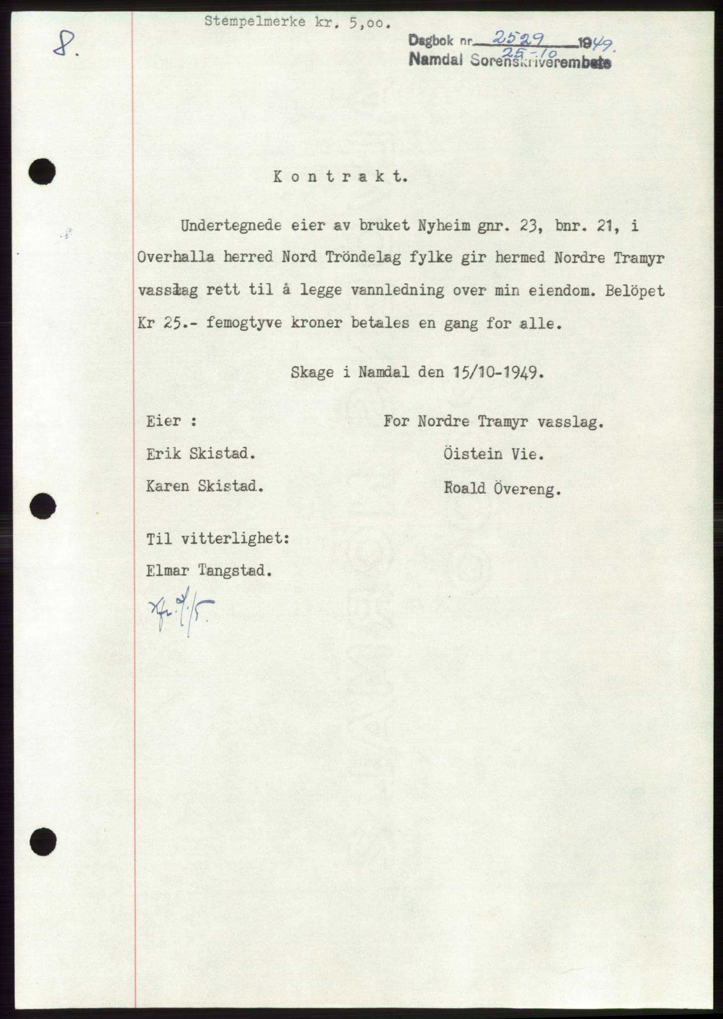 Namdal sorenskriveri, SAT/A-4133/1/2/2C: Pantebok nr. -, 1949-1949, Dagboknr: 2529/1949