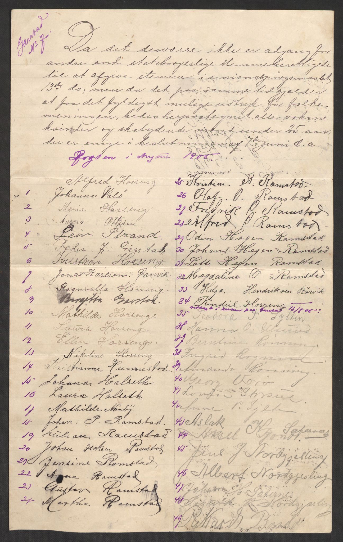 Justisdepartementet, 2. sivilkontor C, RA/S-1040/F/L0125B/0002: Folkeavstemmingen august 1905 / Kvinnenes stemmelister, 1905, s. 21