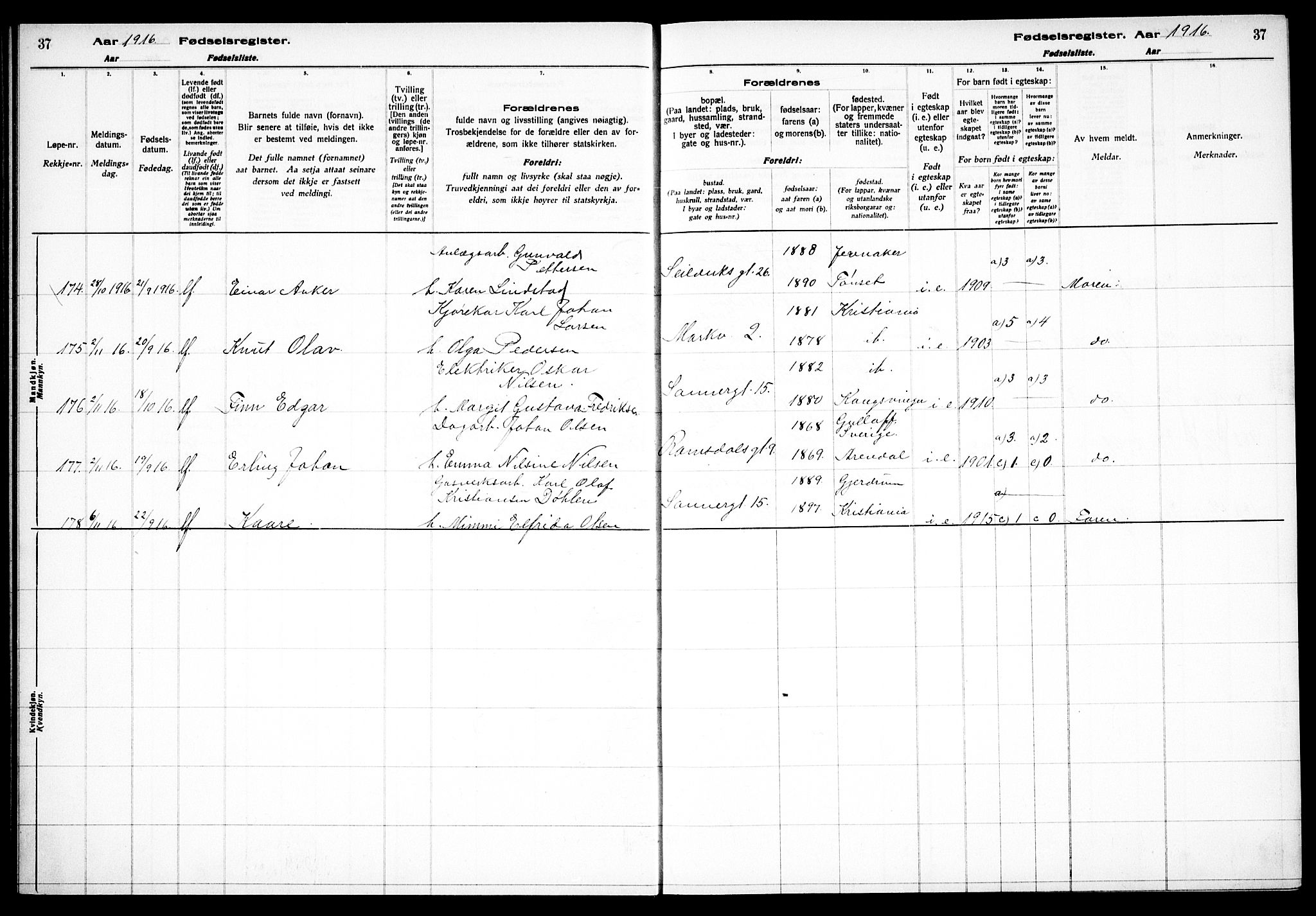 Paulus prestekontor Kirkebøker, AV/SAO-A-10871/J/Ja/L0001: Fødselsregister nr. 1, 1916-1923, s. 37