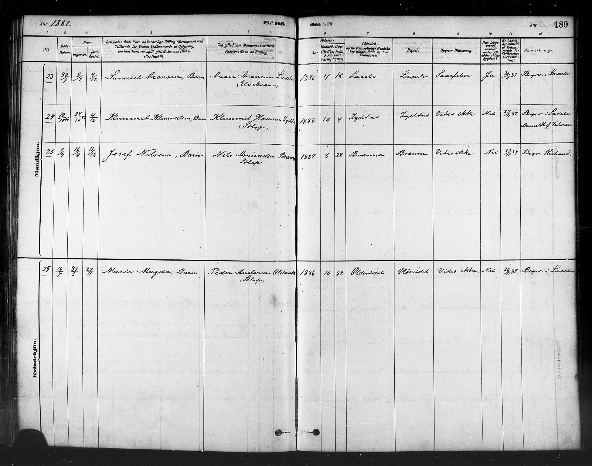 Kistrand/Porsanger sokneprestembete, SATØ/S-1351/H/Ha/L0007.kirke: Ministerialbok nr. 7, 1881-1889, s. 189