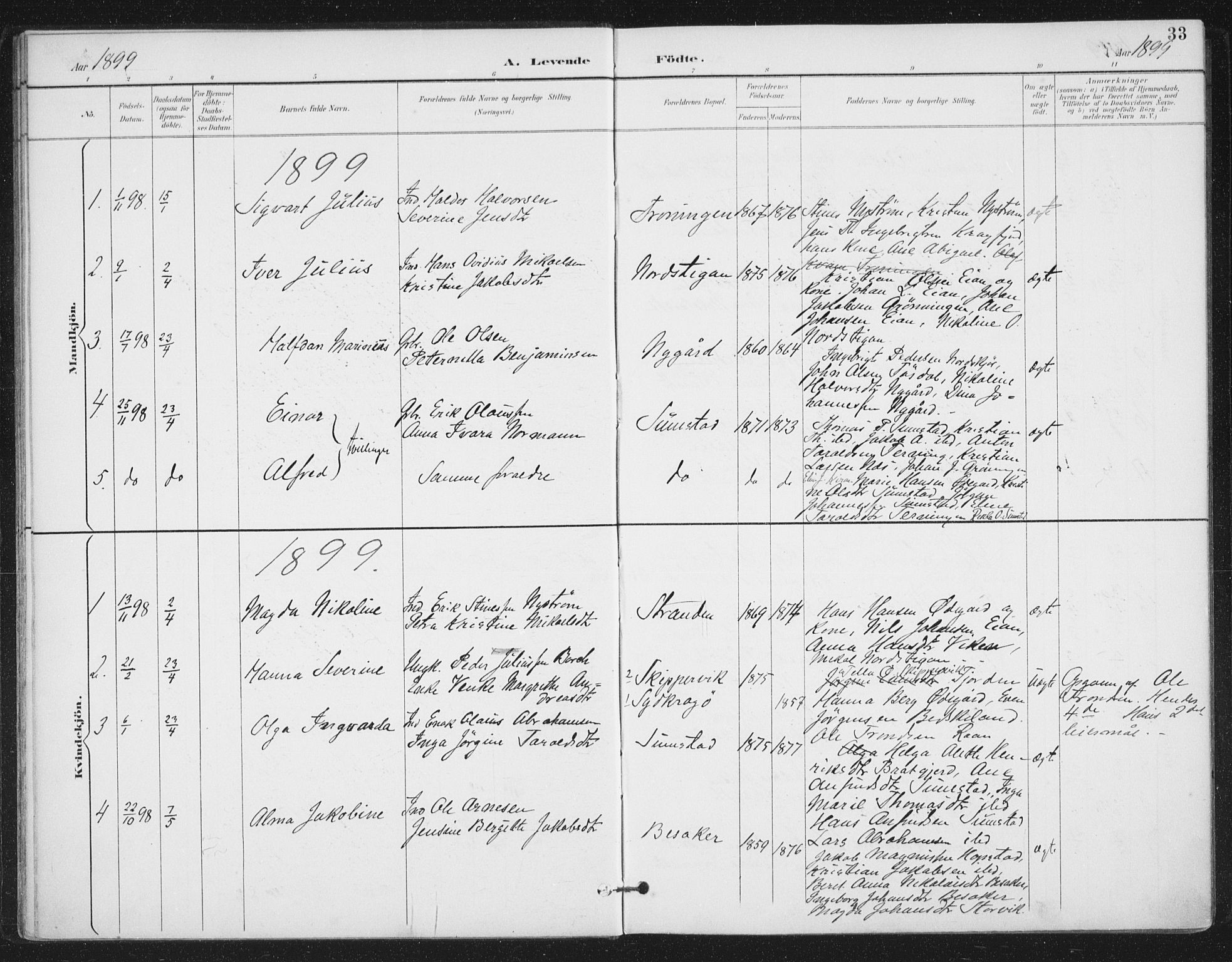 Ministerialprotokoller, klokkerbøker og fødselsregistre - Sør-Trøndelag, AV/SAT-A-1456/657/L0708: Ministerialbok nr. 657A09, 1894-1904, s. 33