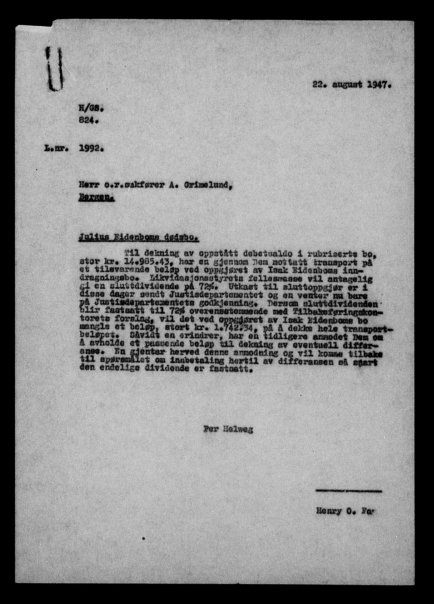 Justisdepartementet, Tilbakeføringskontoret for inndratte formuer, AV/RA-S-1564/H/Hc/Hcd/L0995: --, 1945-1947, s. 11
