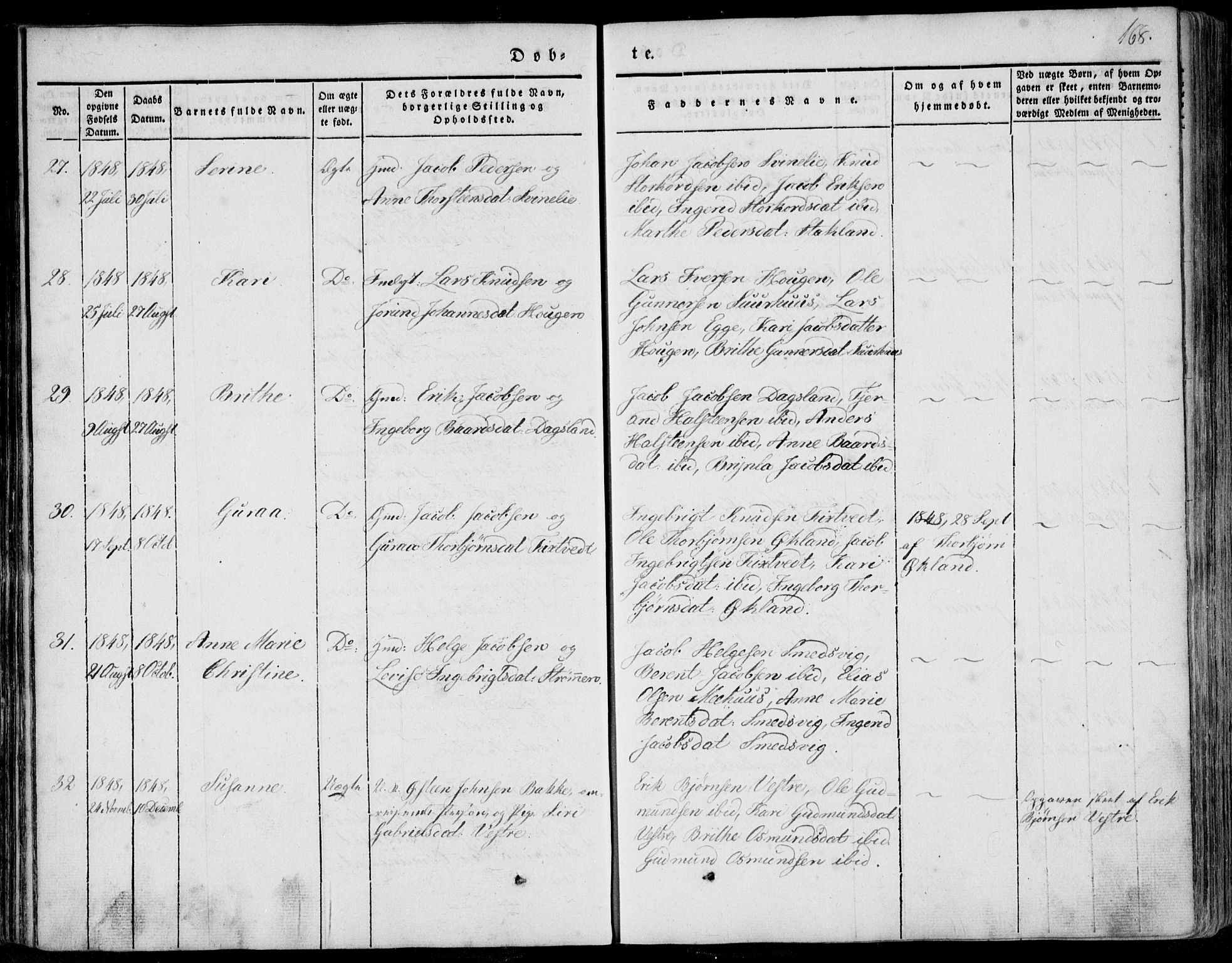 Skjold sokneprestkontor, AV/SAST-A-101847/H/Ha/Haa/L0006: Ministerialbok nr. A 6.1, 1835-1858, s. 168