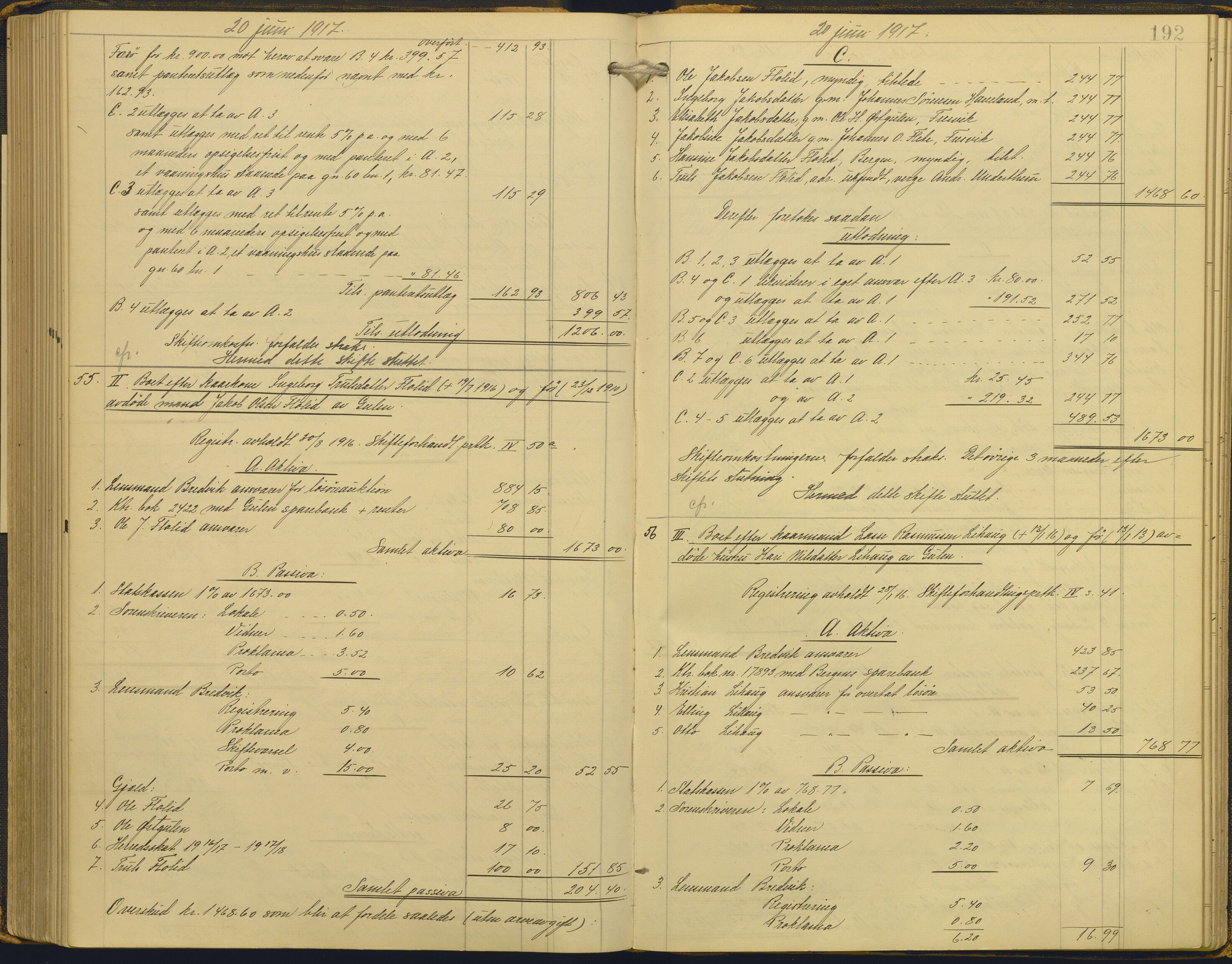 Ytre Sogn tingrett, AV/SAB-A-2601/1/H/Hc/L0006: Skifteutlodningsprotokoll, 1911-1919, s. 191b-192a